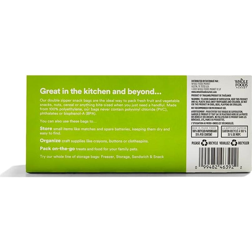 Bolsas de Almacenamiento Snack 365 Whole Foods 50 Unidades
