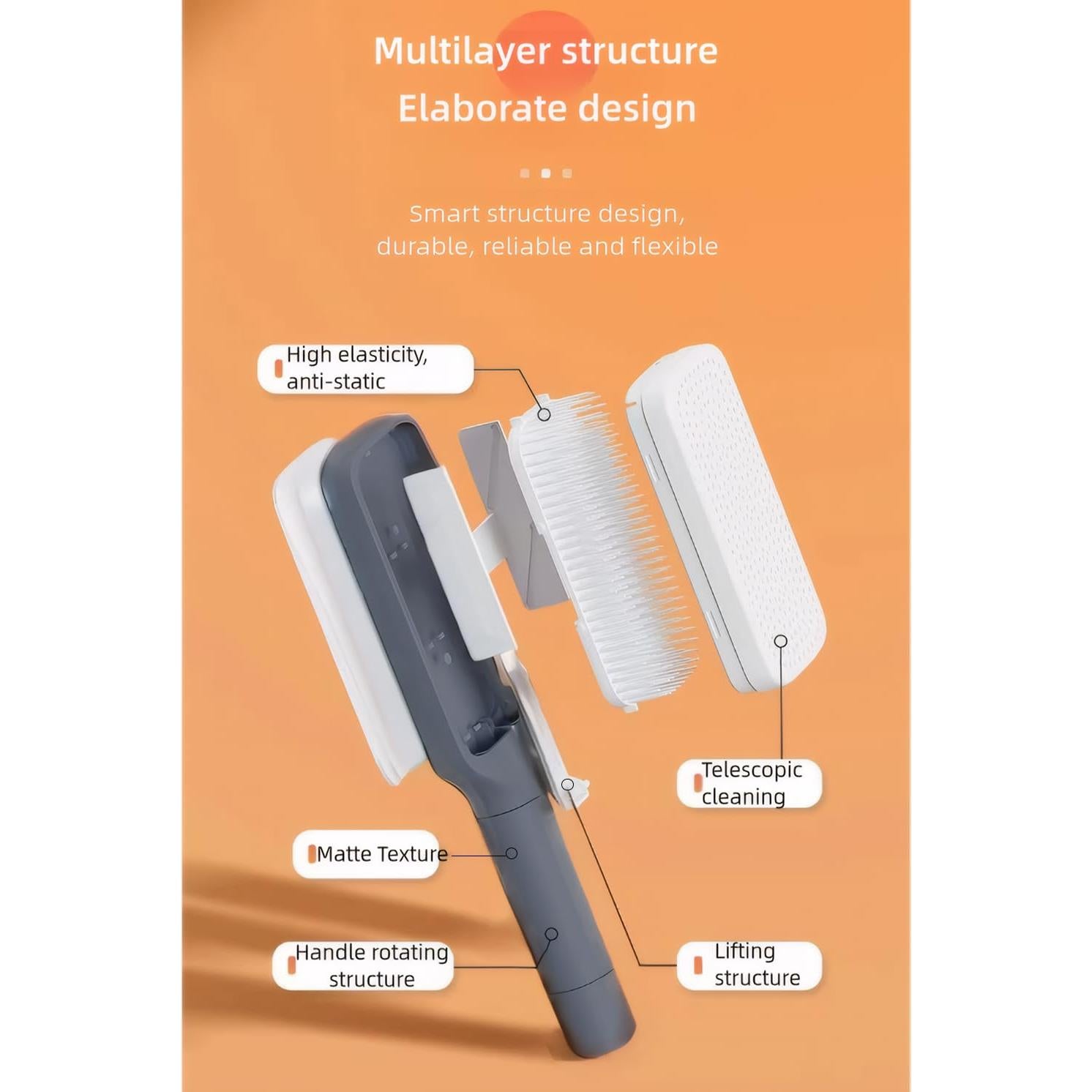 Cepillo de Cabello Autolimpiante Xinqirity Gris 24x6cm