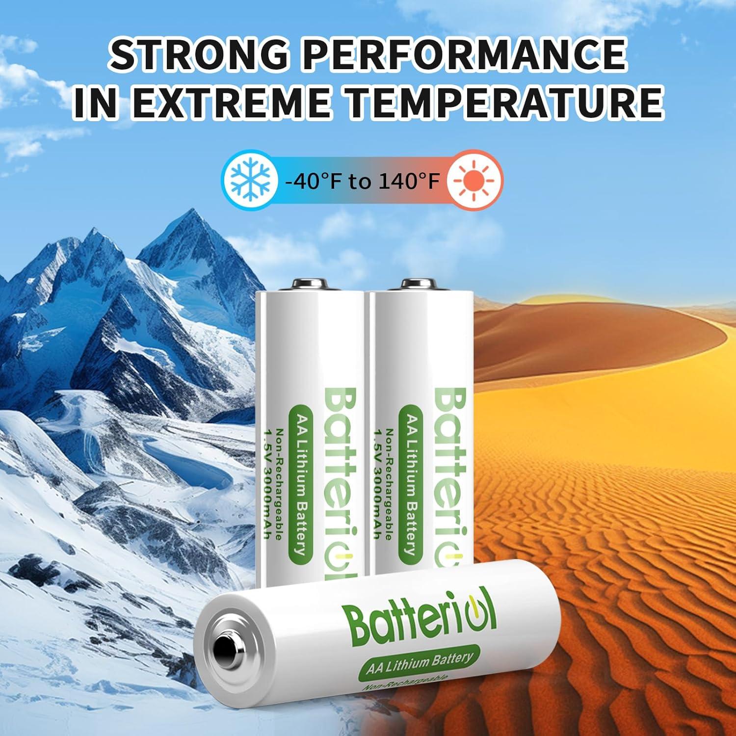 Baterías de Litio AA Batteriol 3000mAh 1.5V Paquete de 4