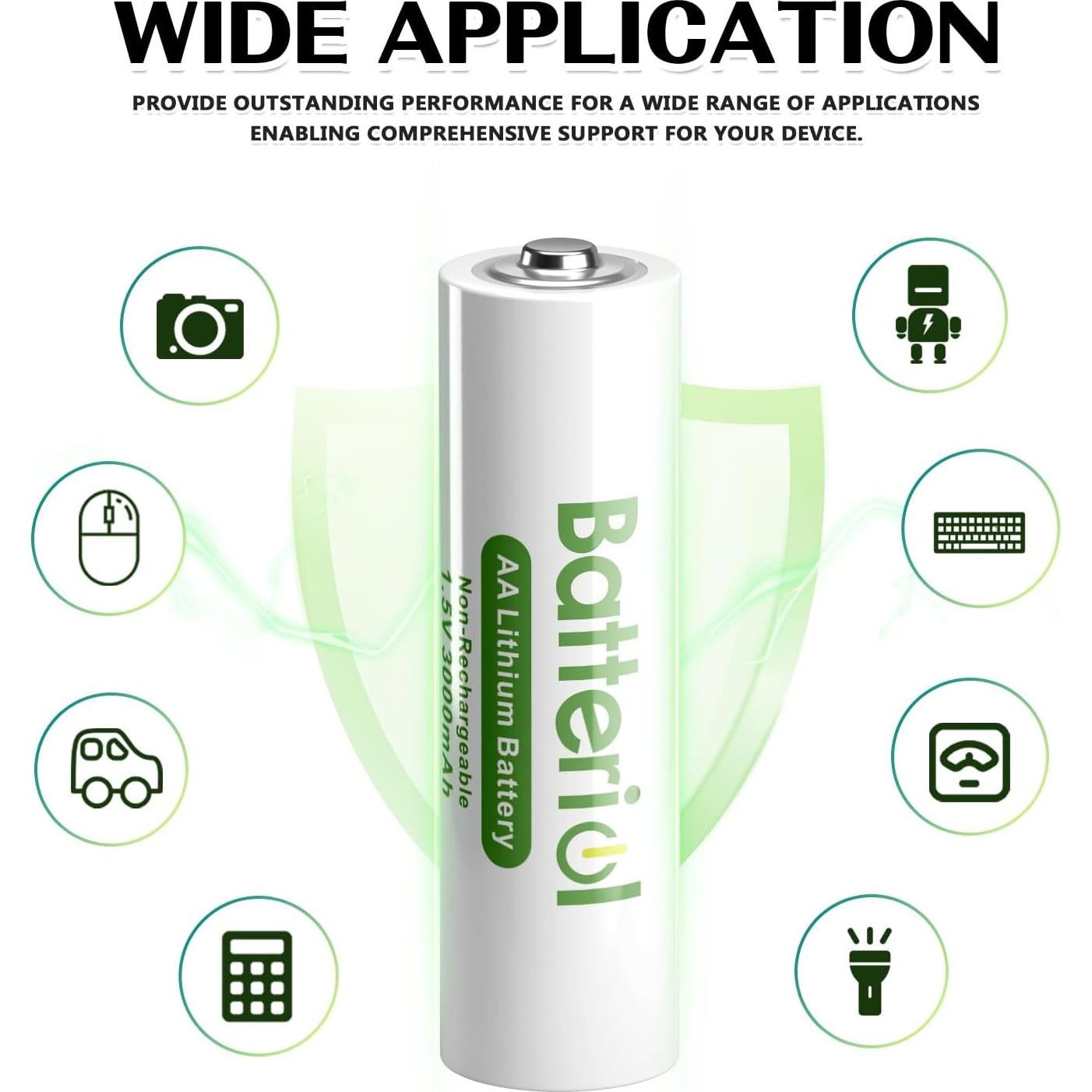 Baterías de Litio AA Batteriol 3000mAh 1.5V Paquete de 4