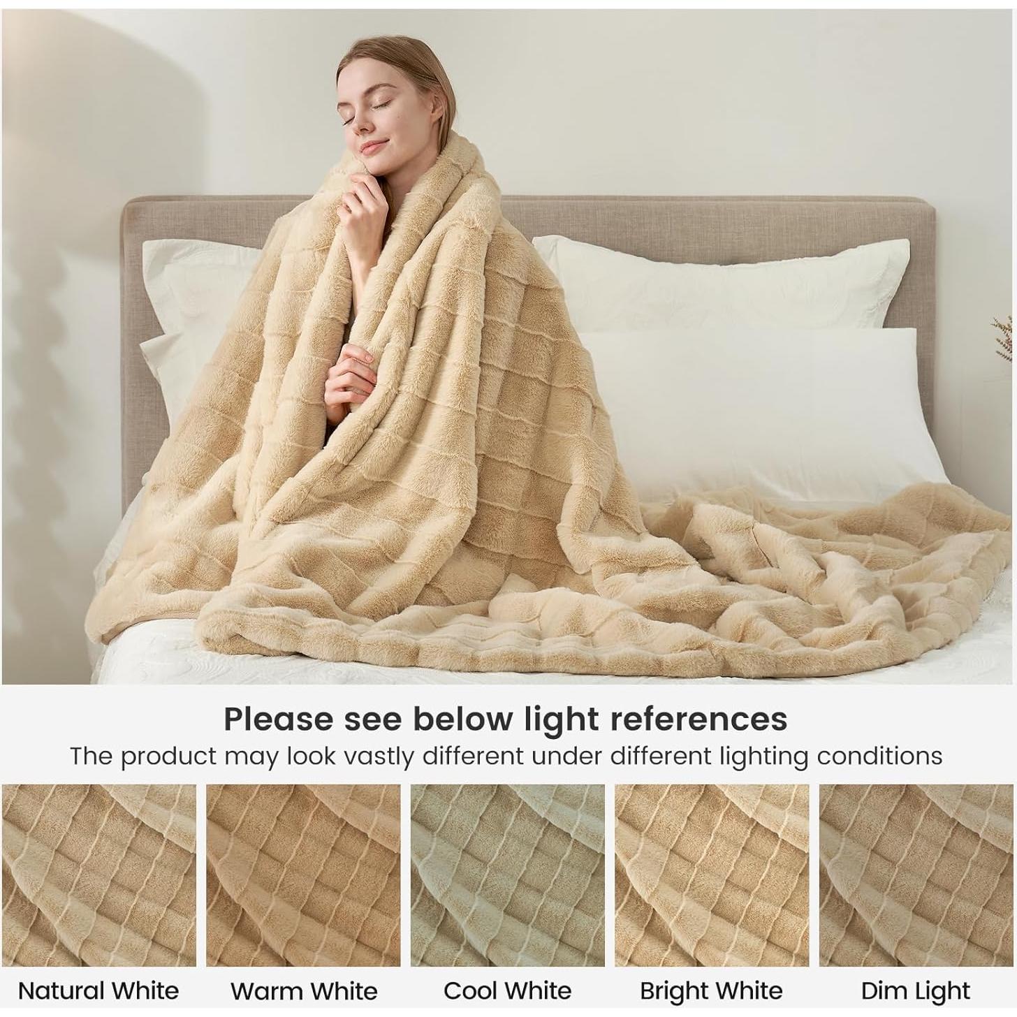 Manta de Pelaje Falso Cozy Bliss Beige 127x152 cm Suave y Cálida