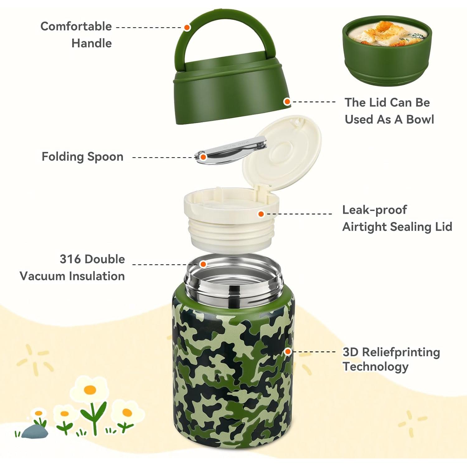 Termo Aislado para Comida Caliente Aimsnk 525ml Verde Camuflaje