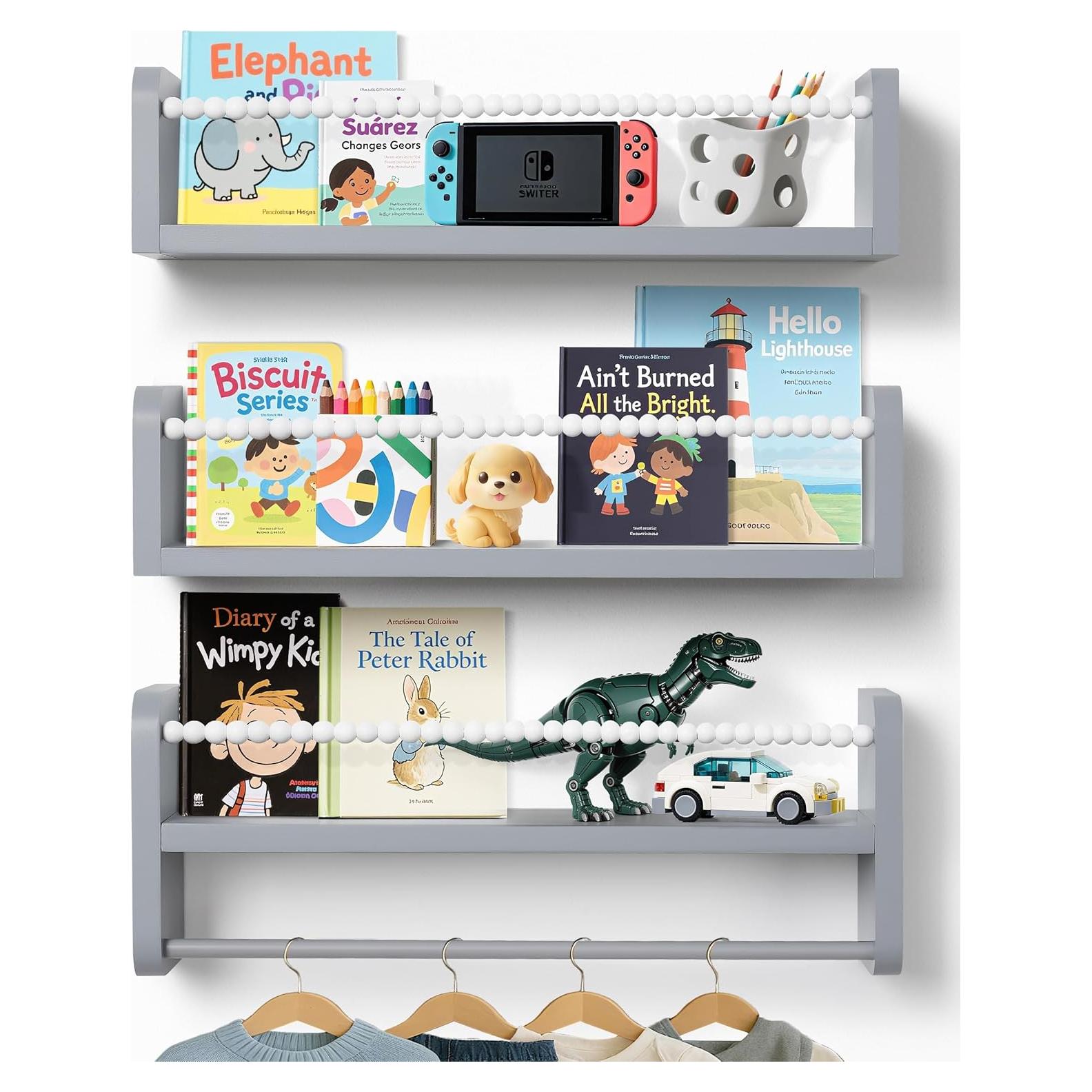 Estantes Flotantes Mazjoaru para Libros - Juego de 3 Gris