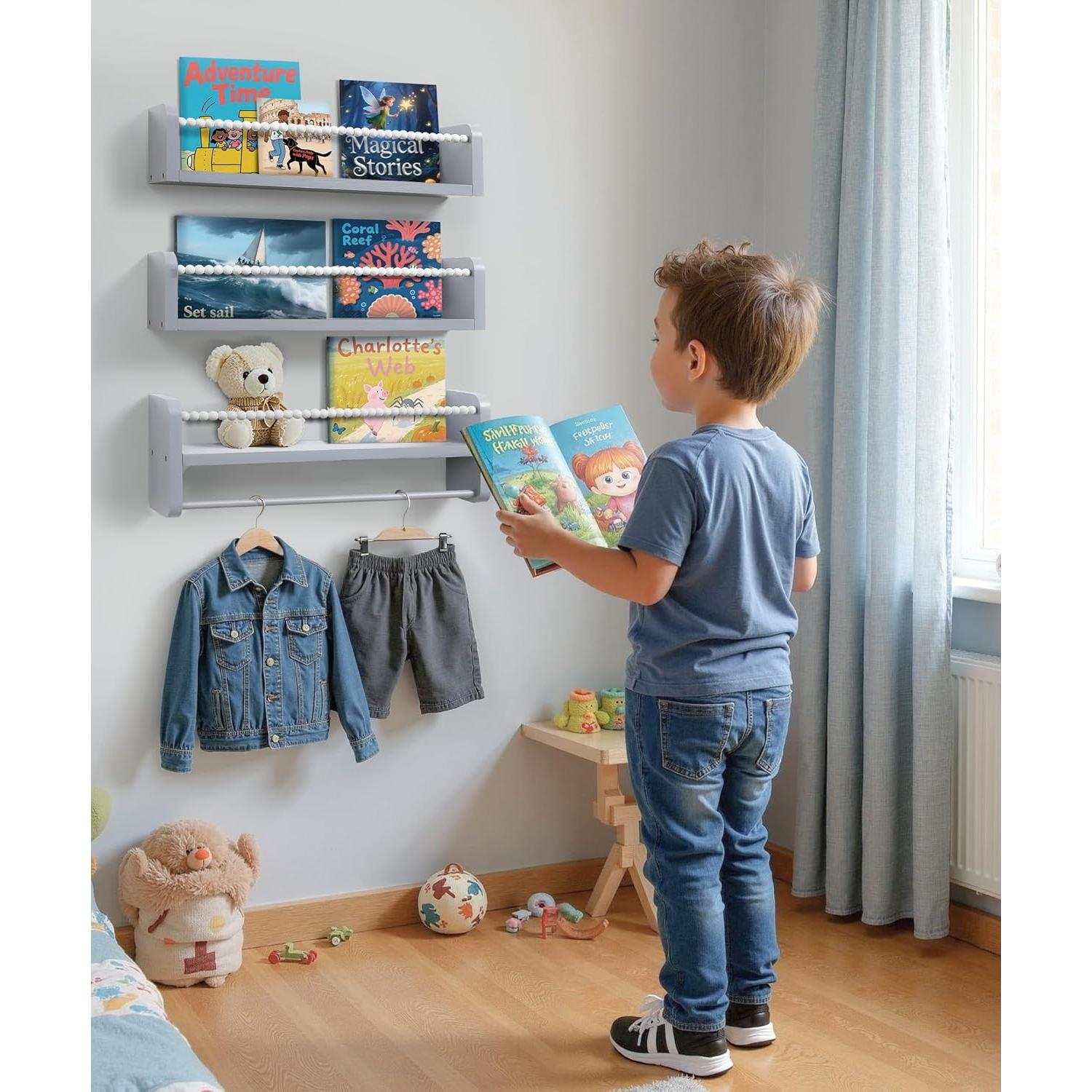 Estantes Flotantes Mazjoaru para Libros - Juego de 3 Gris