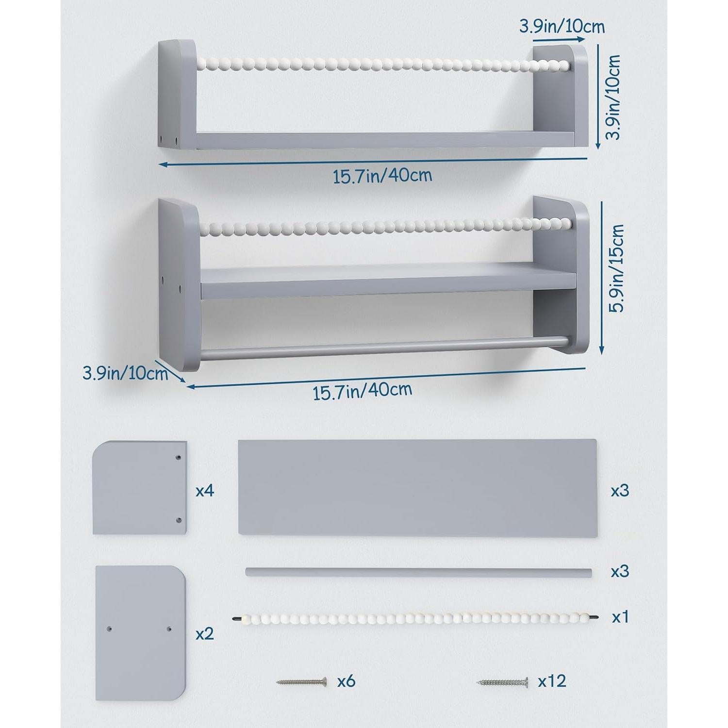 Estantes Flotantes Mazjoaru para Libros - Juego de 3 Gris