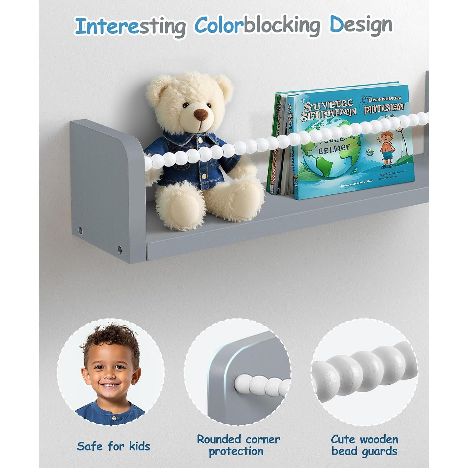 Estantes Flotantes Mazjoaru para Libros - Juego de 3 Gris