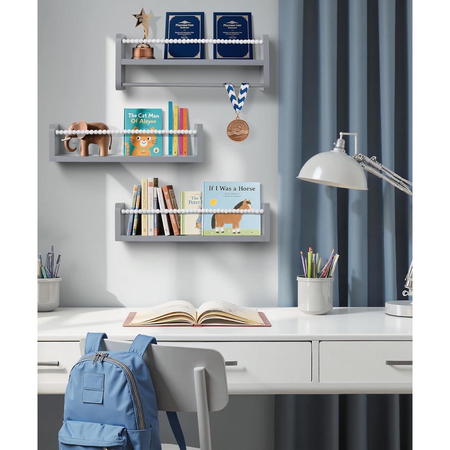 Estantes Flotantes Mazjoaru para Libros - Juego de 3 Gris