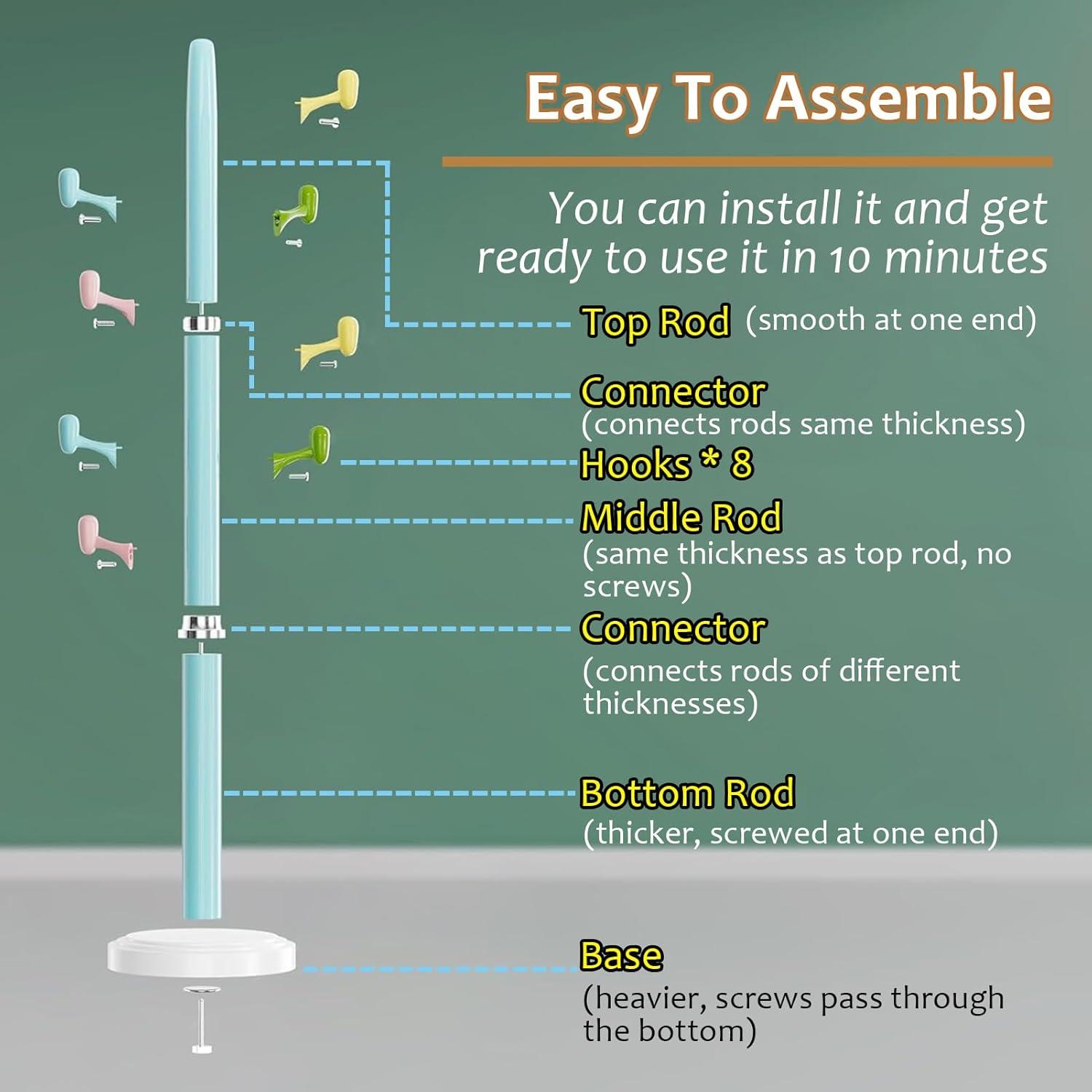 Perchero de pie GVRVHJS azul ajustable 8 ganchos 177.8 cm