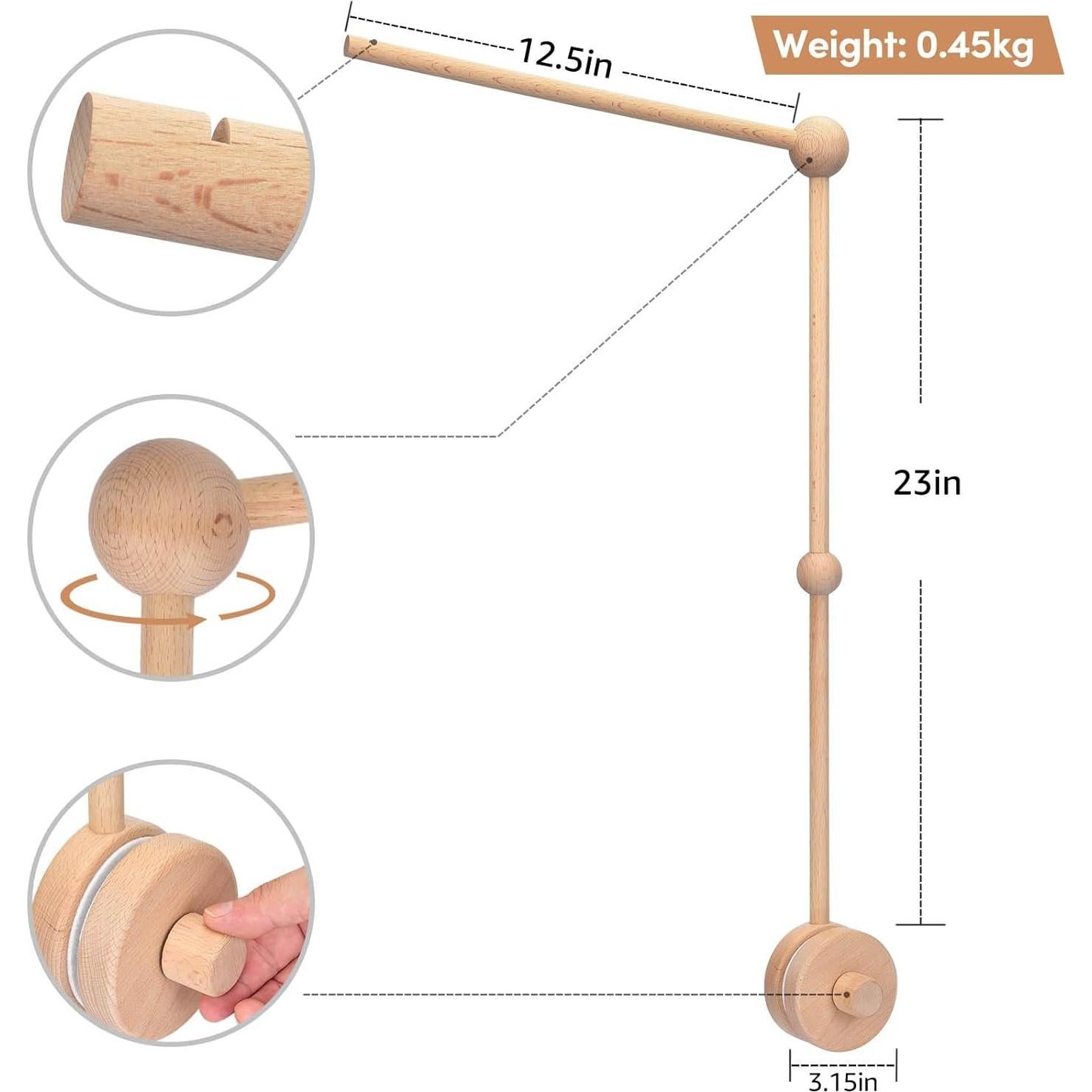 Soporte de Móvil para Cuna de Madera de Haya - Brazo 86 cm