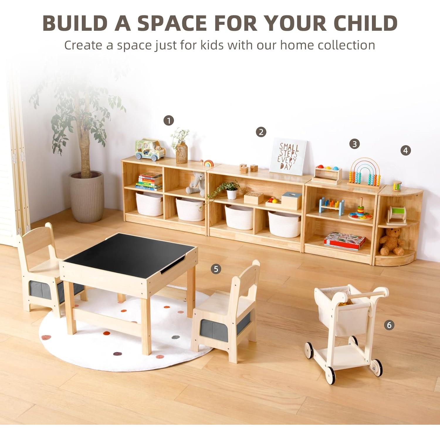 Armario de Esquina OOOK de Madera de Caucho 2 Niveles Infantil