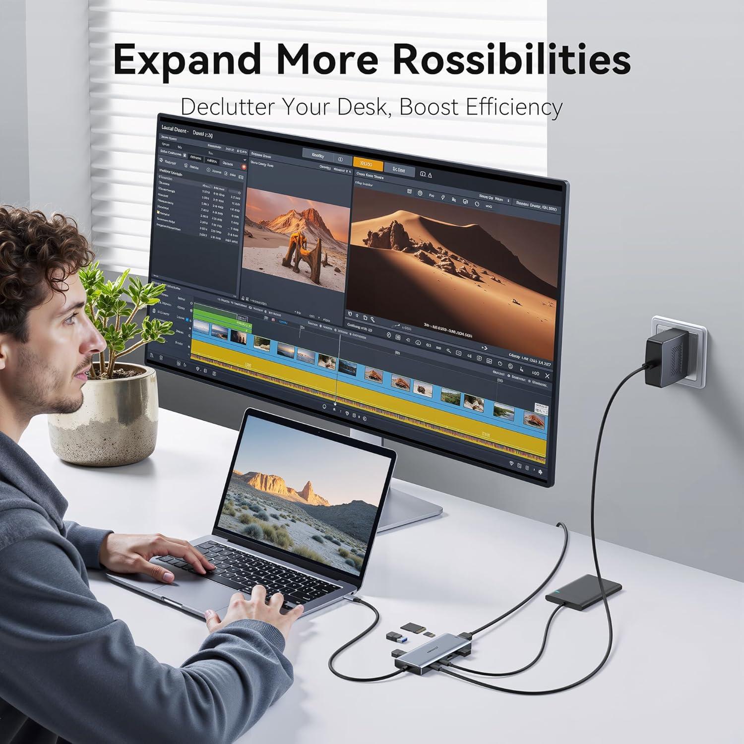 Adaptador Multiport USB C ABIWAZY 9 en 1 HDMI 4K 100W