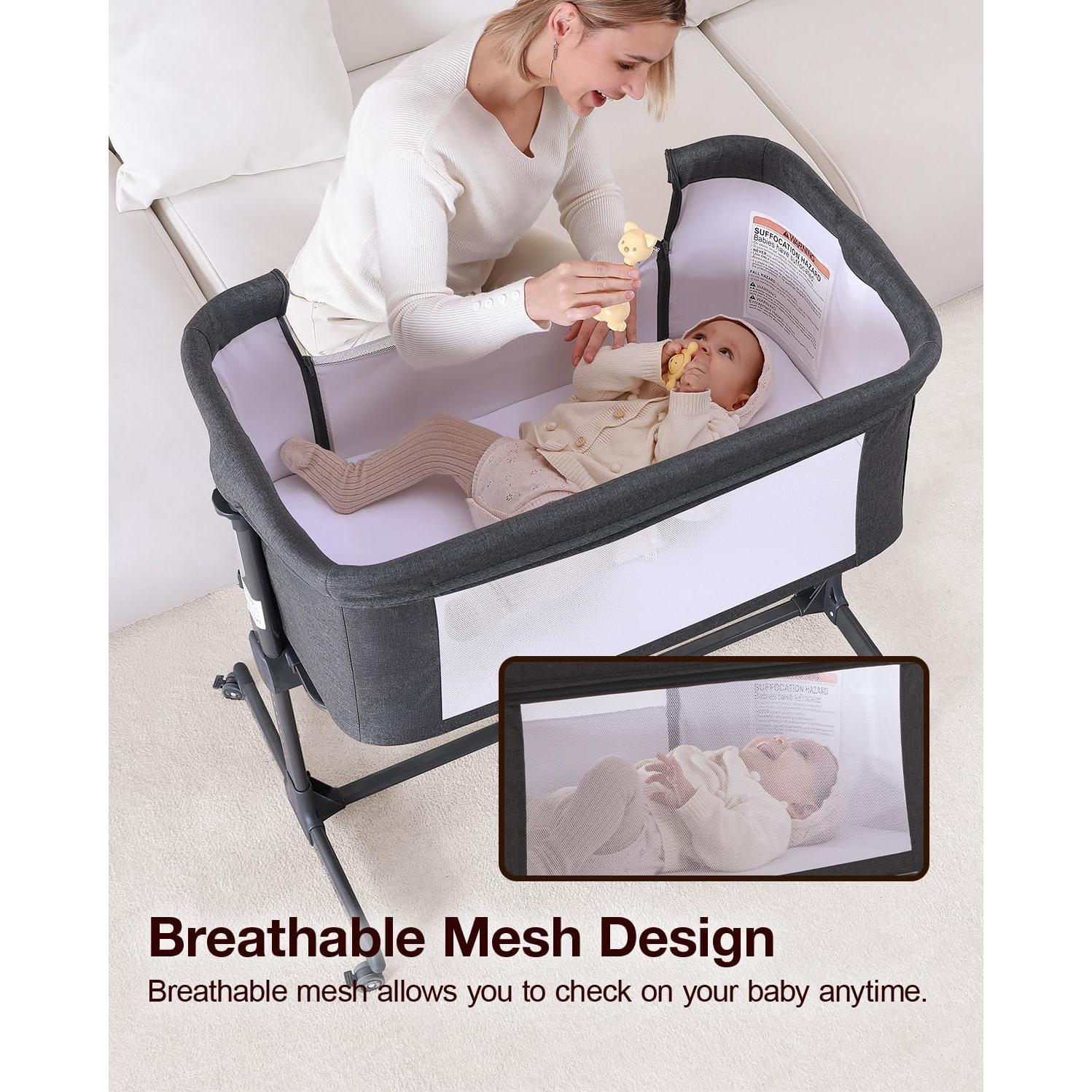 Cuna 3 en 1 Larex para Bebés Ajustable 7 Alturas Gris Oscuro