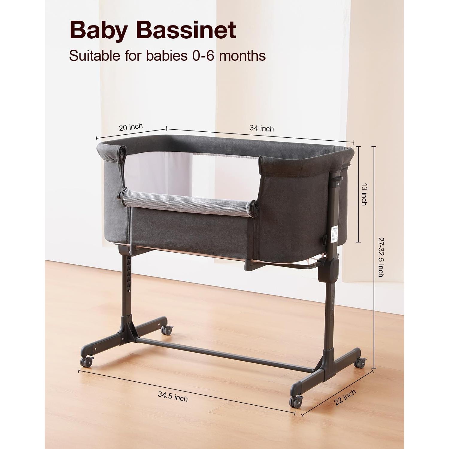 Cuna 3 en 1 Larex para Bebés Ajustable 7 Alturas Gris Oscuro