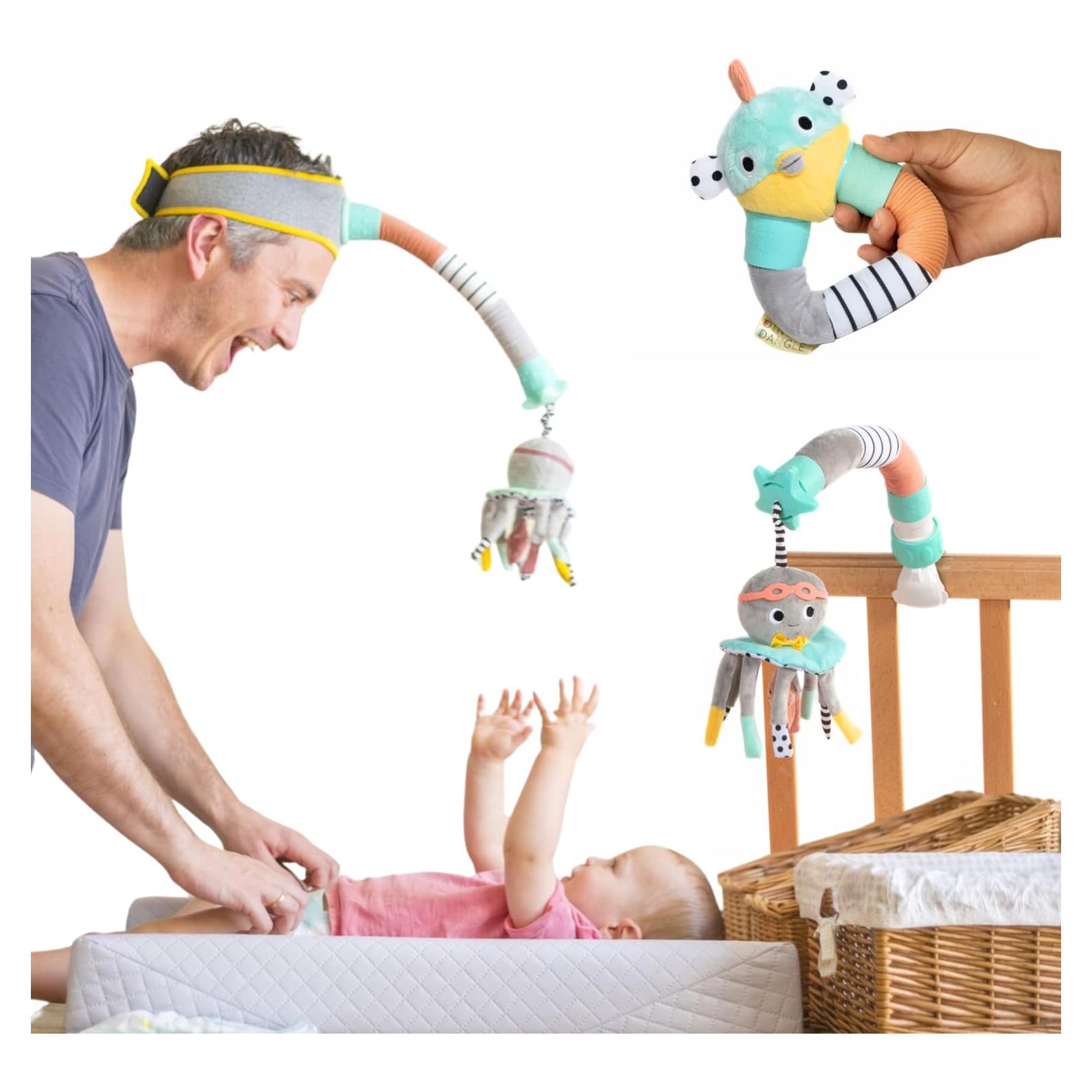Dingle Dangle Set de Regalo 3 en 1 para Bebé - Ayudante para Cambiar Pañales, Móvil y Sonajero