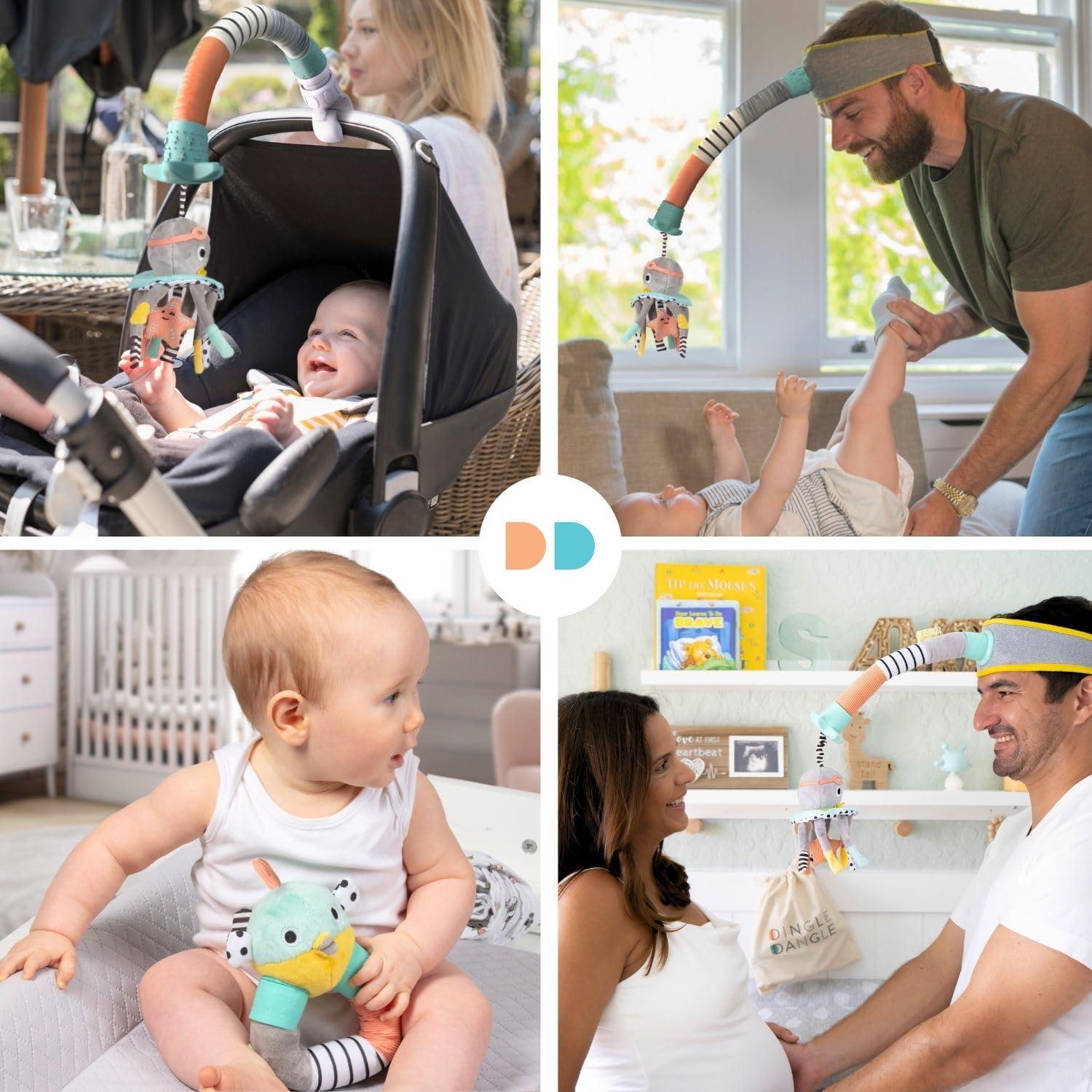 Dingle Dangle Set de Regalo 3 en 1 para Bebé - Ayudante para Cambiar Pañales, Móvil y Sonajero