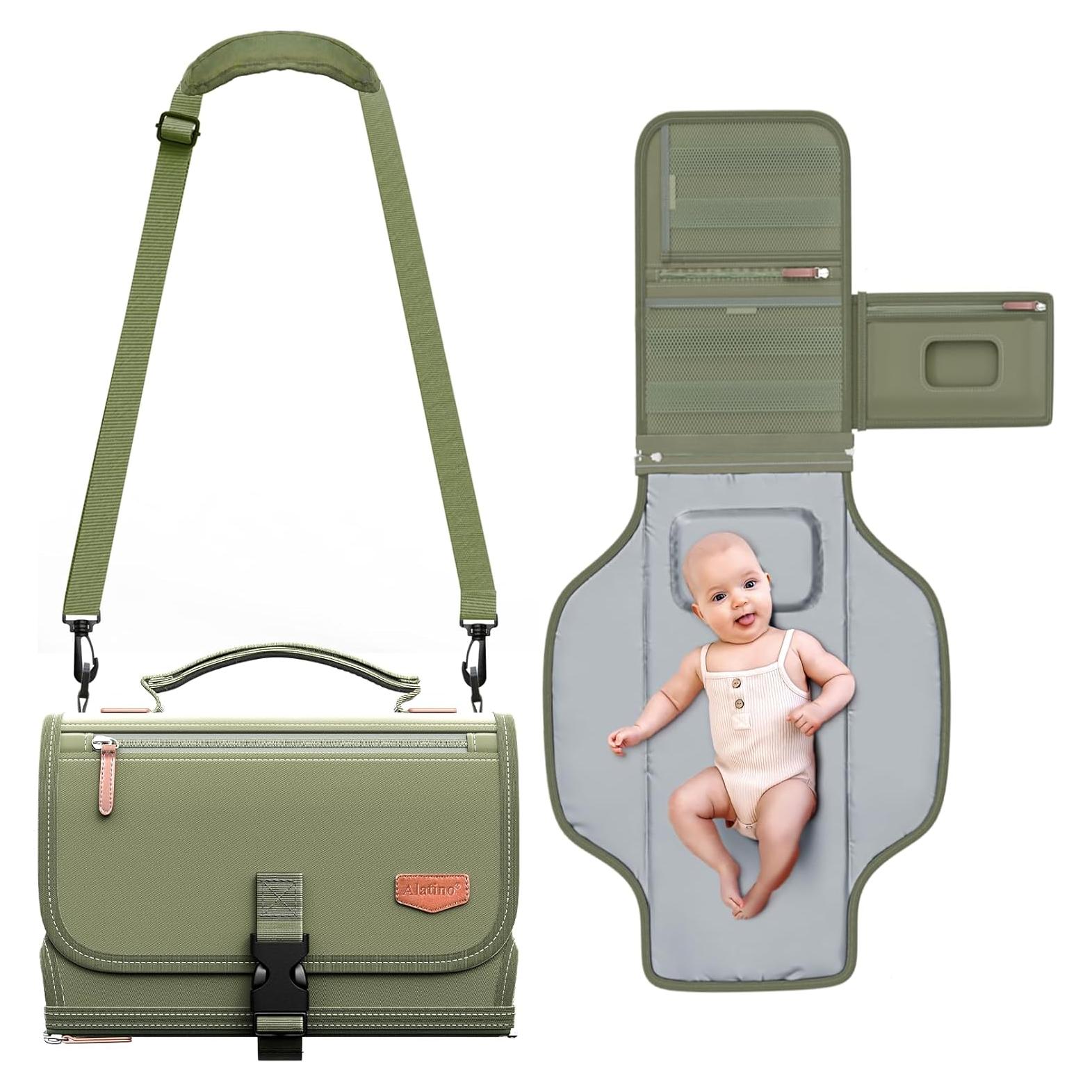 Almohadilla de Cambio de Pañales Portátil Alatino Verde Militar