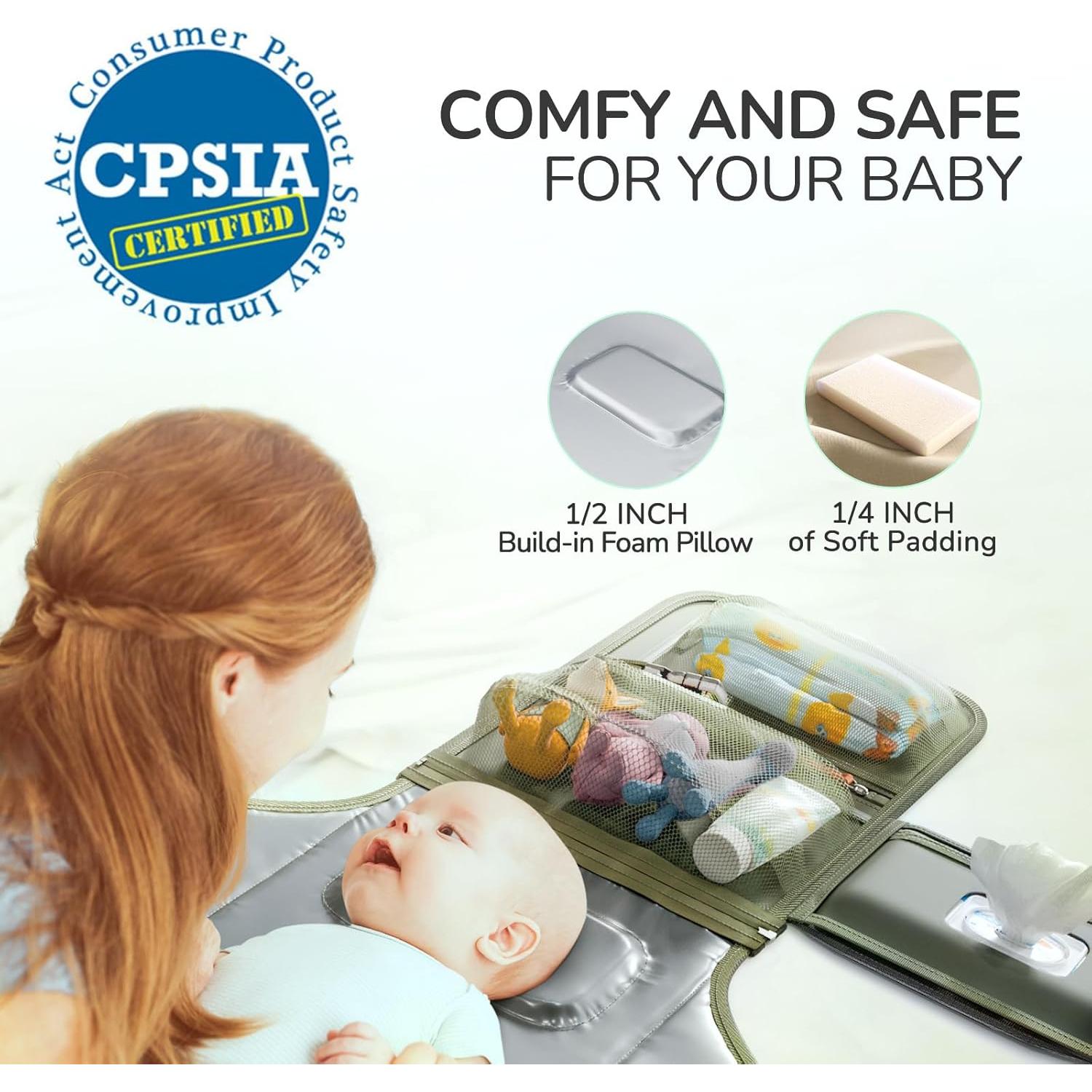 Almohadilla de Cambio de Pañales Portátil Alatino Verde Militar