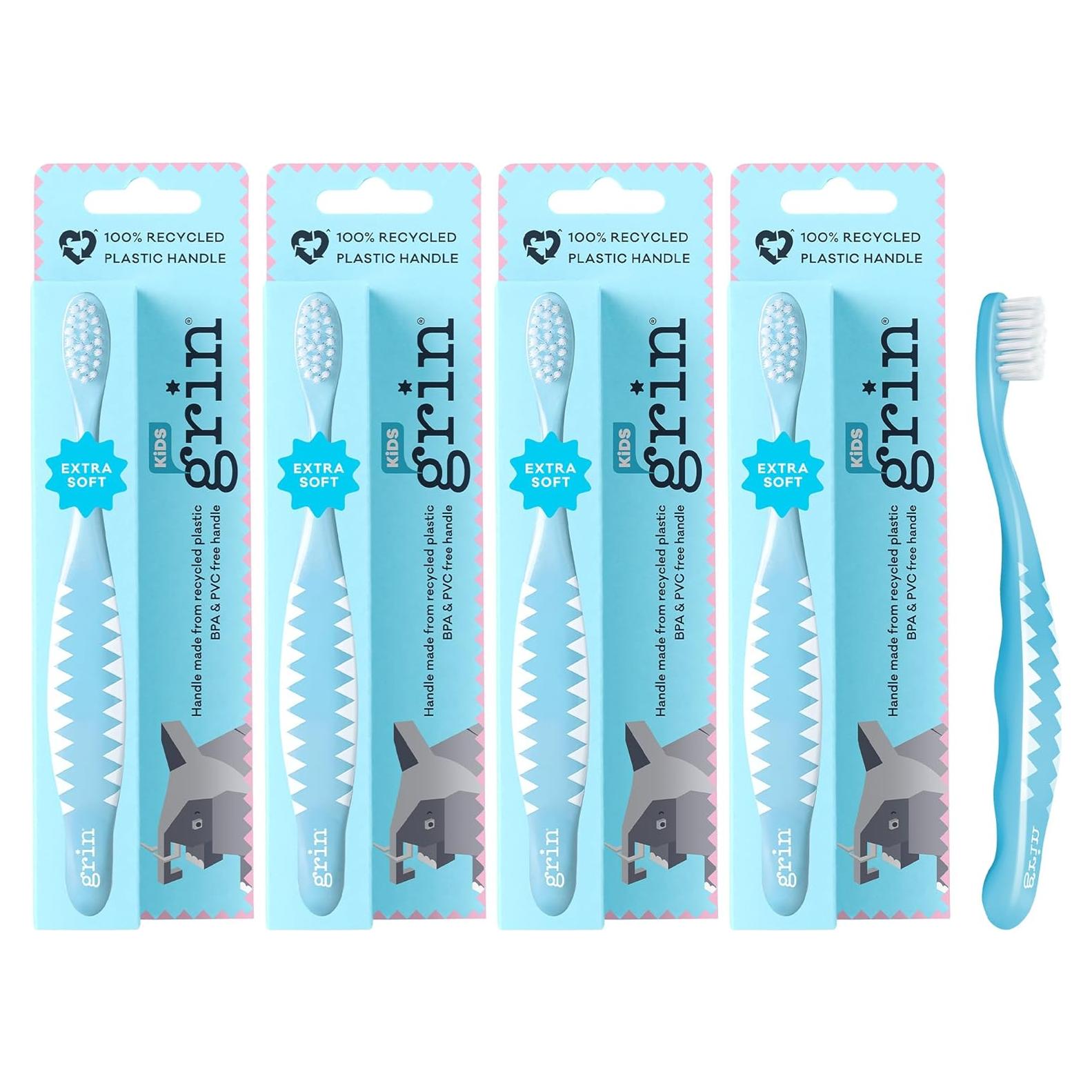 Cepillo de Dientes Grin Kids 100% Reciclado Extra Suave 4 Unidades Azul