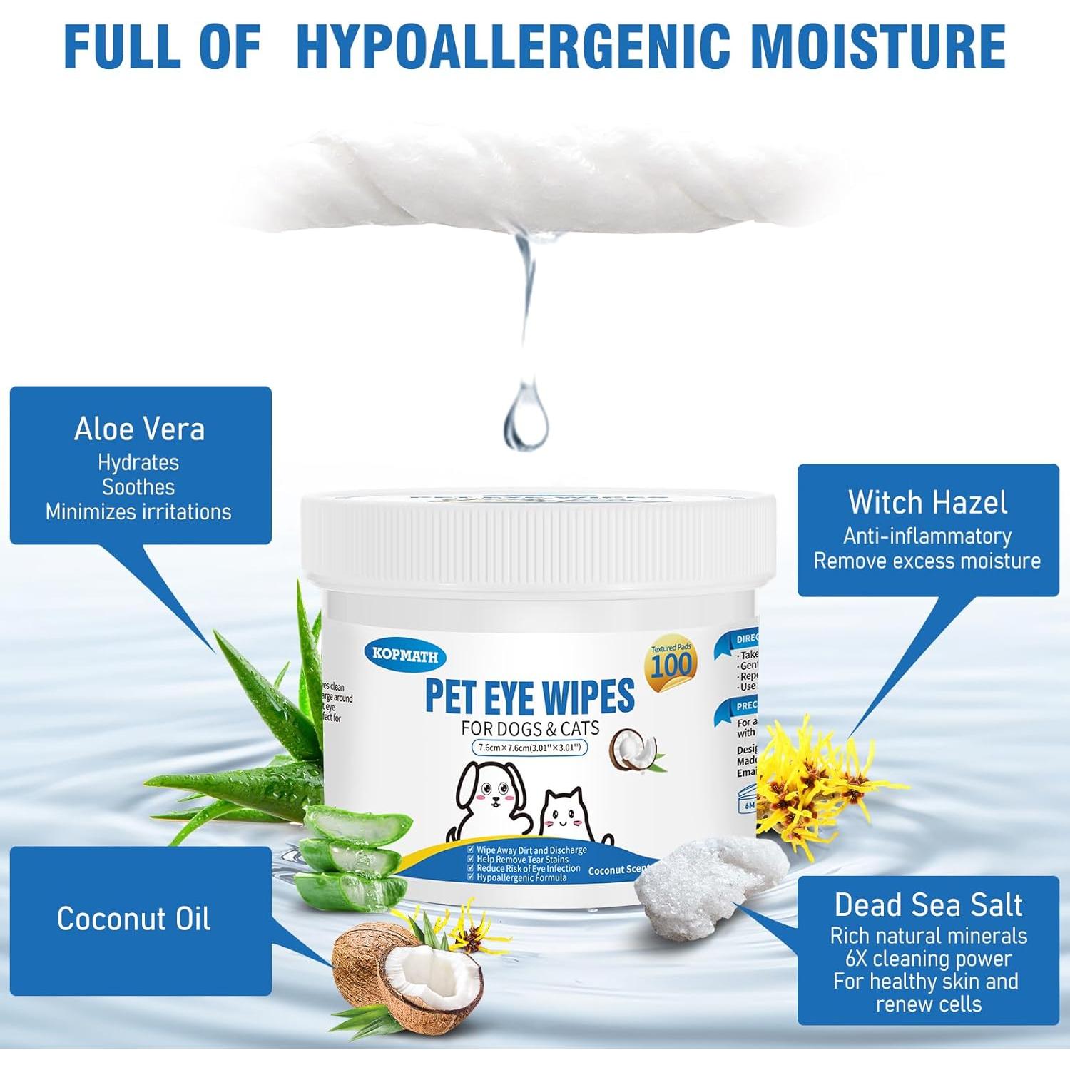 Toallitas para Ojos de Mascotas Kopmath 100 Unidades Aroma Coco