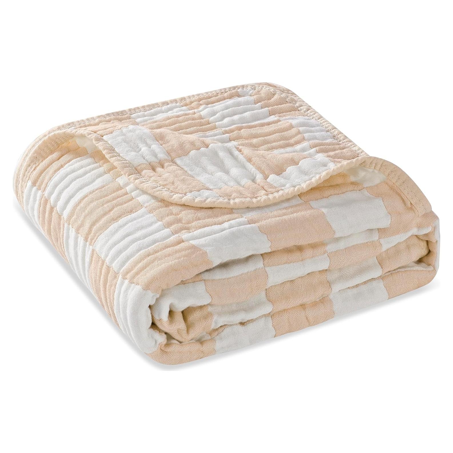 Manta de Muselina Ultra Suave HardNok 109x109 cm Cuadros Beige