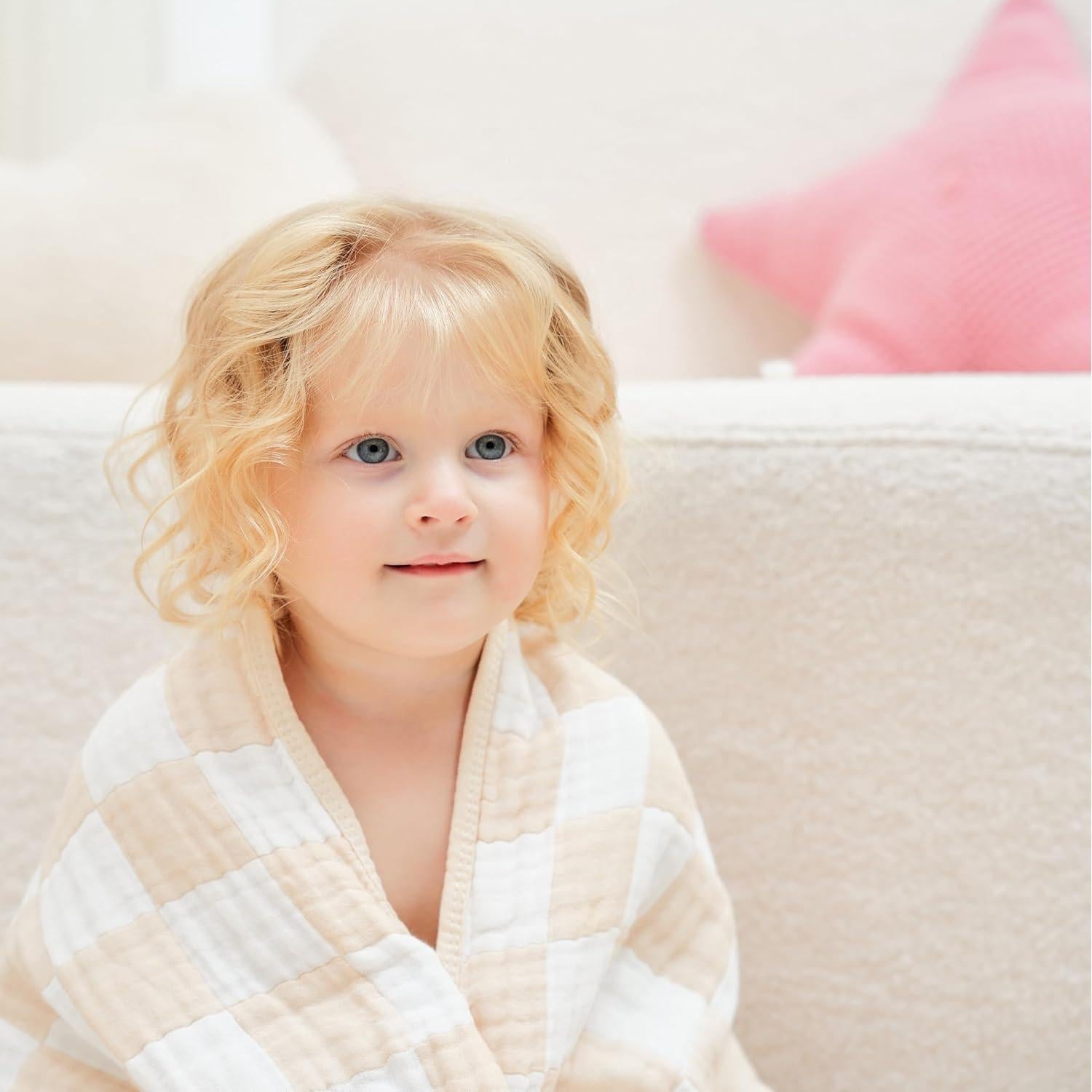 Manta de Muselina Ultra Suave HardNok 109x109 cm Cuadros Beige