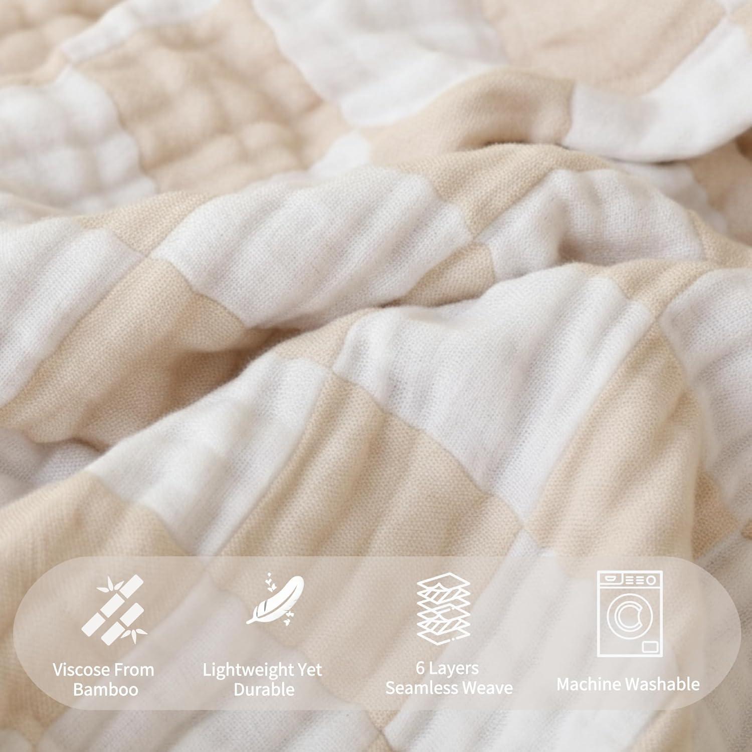 Manta de Muselina Ultra Suave HardNok 109x109 cm Cuadros Beige