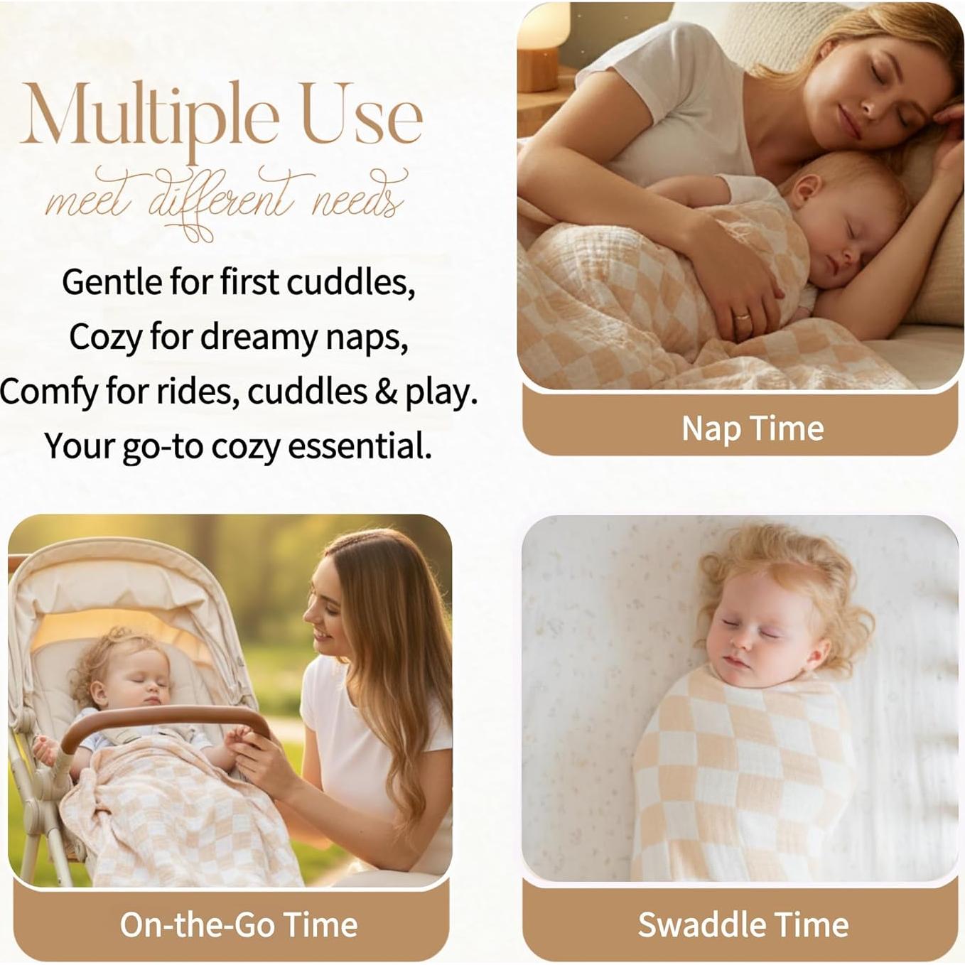 Manta de Muselina Ultra Suave HardNok 109x109 cm Cuadros Beige