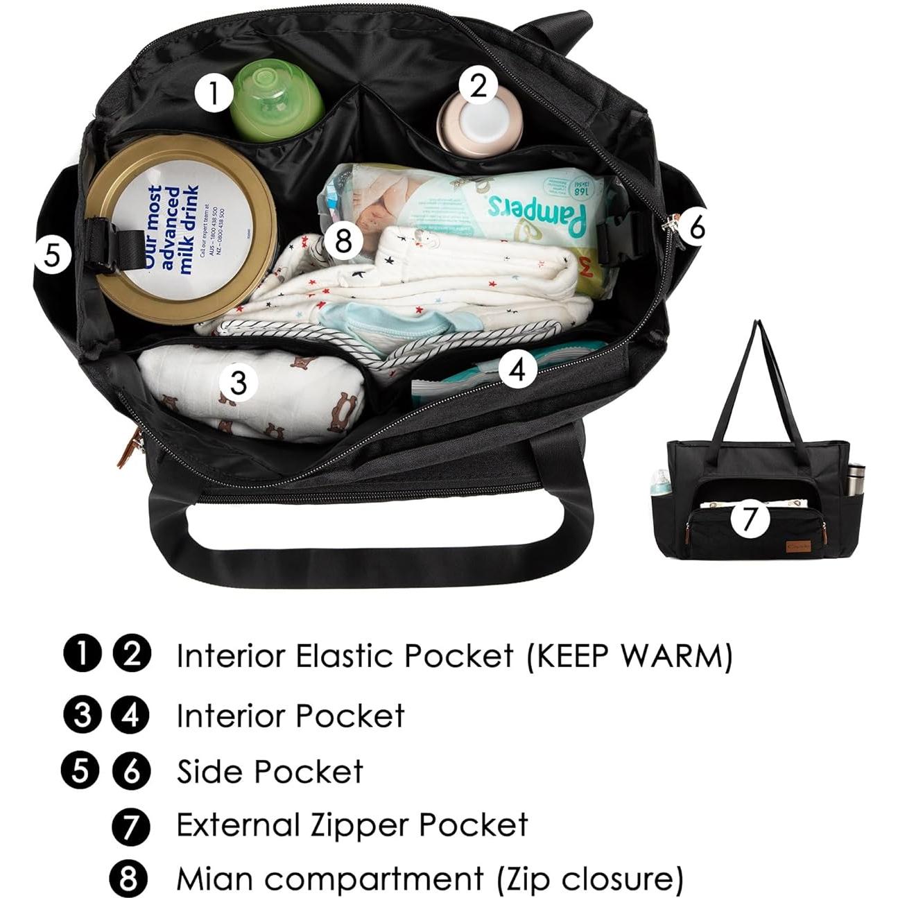 Bolsa de Pañales DCB01 Negra para Mamás con Almohadilla