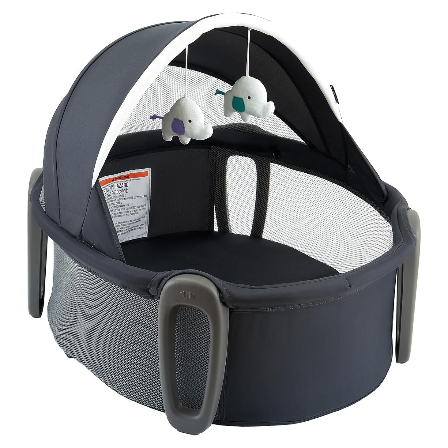 Cuna portátil Pamo babe 2 en 1 con dosel y juguetes para bebés