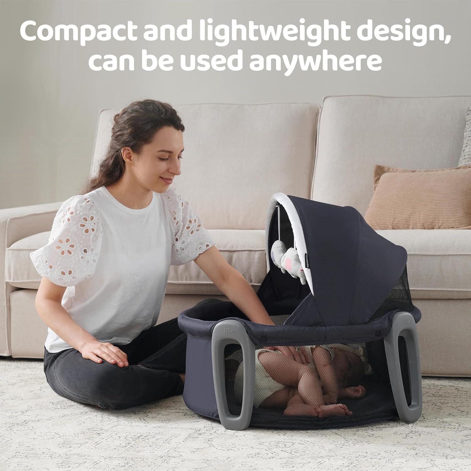 Cuna portátil Pamo babe 2 en 1 con dosel y juguetes para bebés