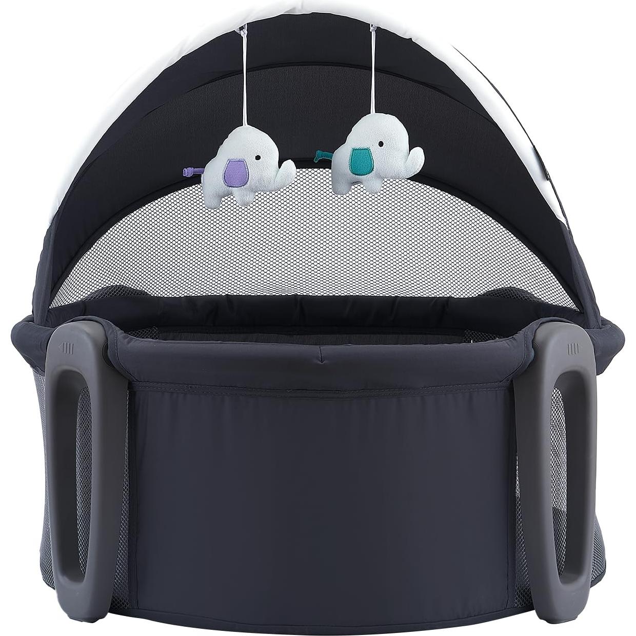 Cuna portátil Pamo babe 2 en 1 con dosel y juguetes para bebés