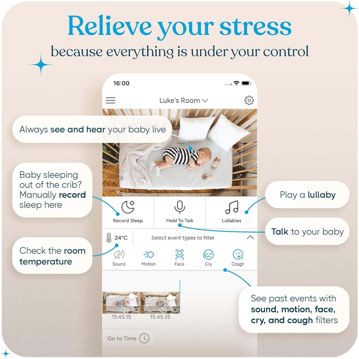 Monitor de Bebé Invidyo INV300 WiFi 1080P con Audio y Alertas