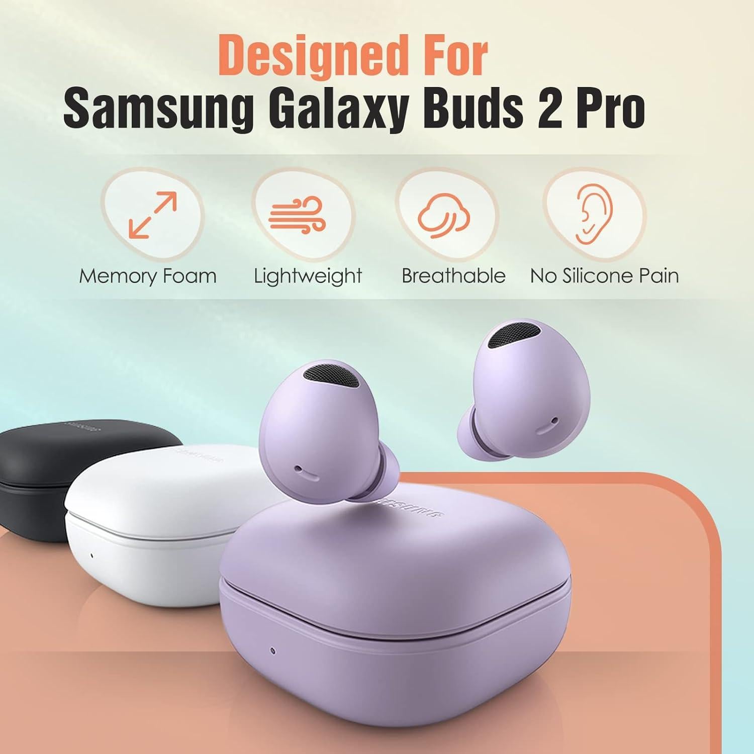Consejos de Espuma de Memoria Tang Town para Galaxy Buds 2 Pro - 3 Pares Pequeños Negros
