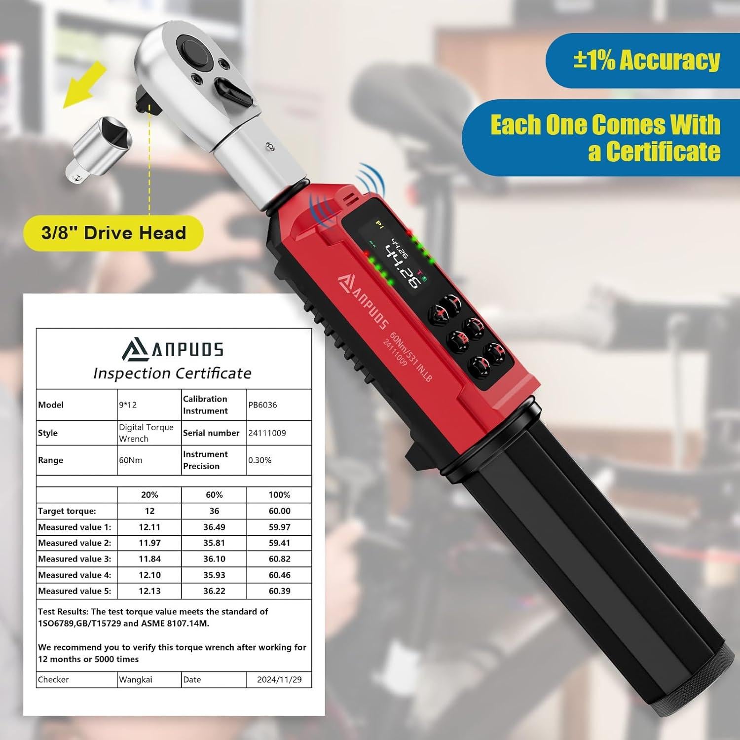 Llave de Torque Digital ANPUDS 0.9-60 Nm Ajustable 3/8"