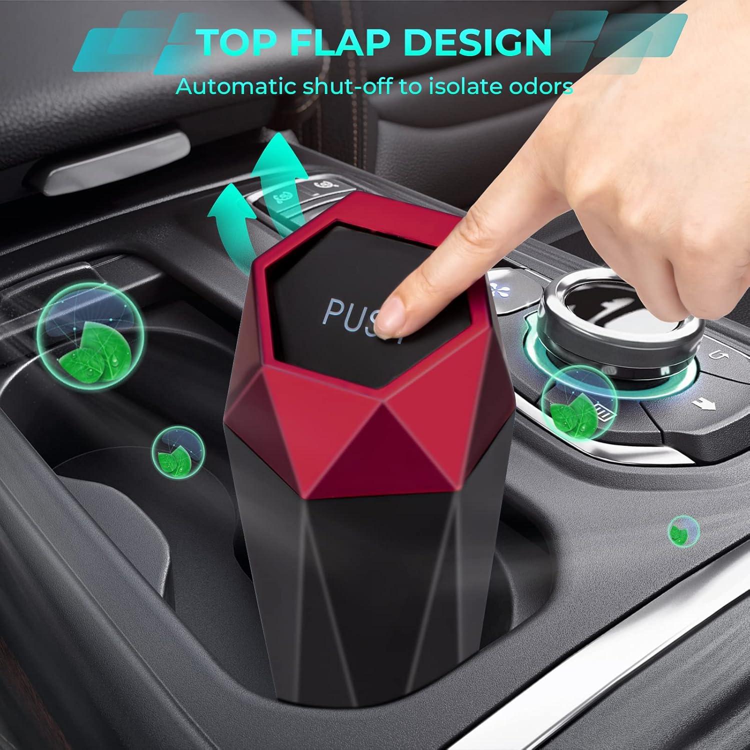 Basurero de Coche Tecfino Mini Rojo con Tapa y Soporte