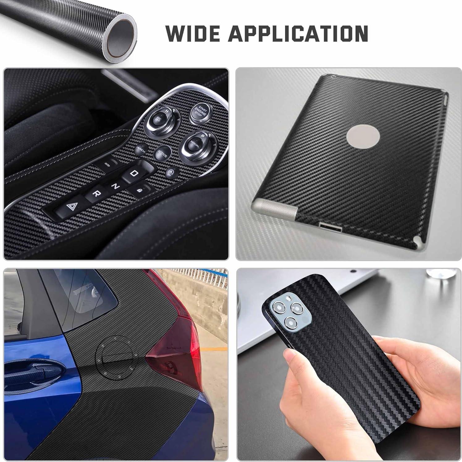 Vinilo de Fibra de Carbono 3D Yescom 152x1500 cm Negro