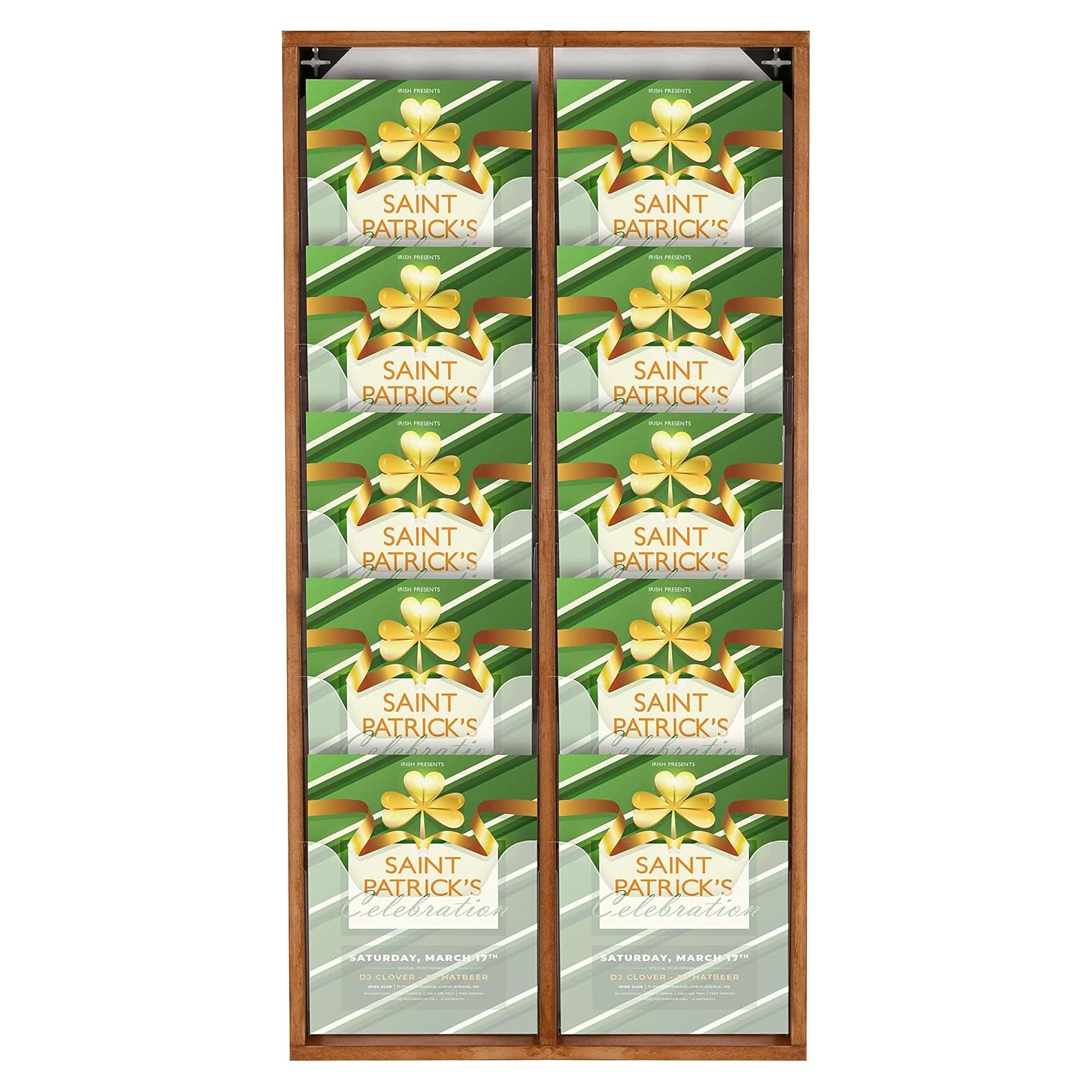 Soporte de Revistas de Pared M&T Displays Madera Oscura 2x5 Bolsillos