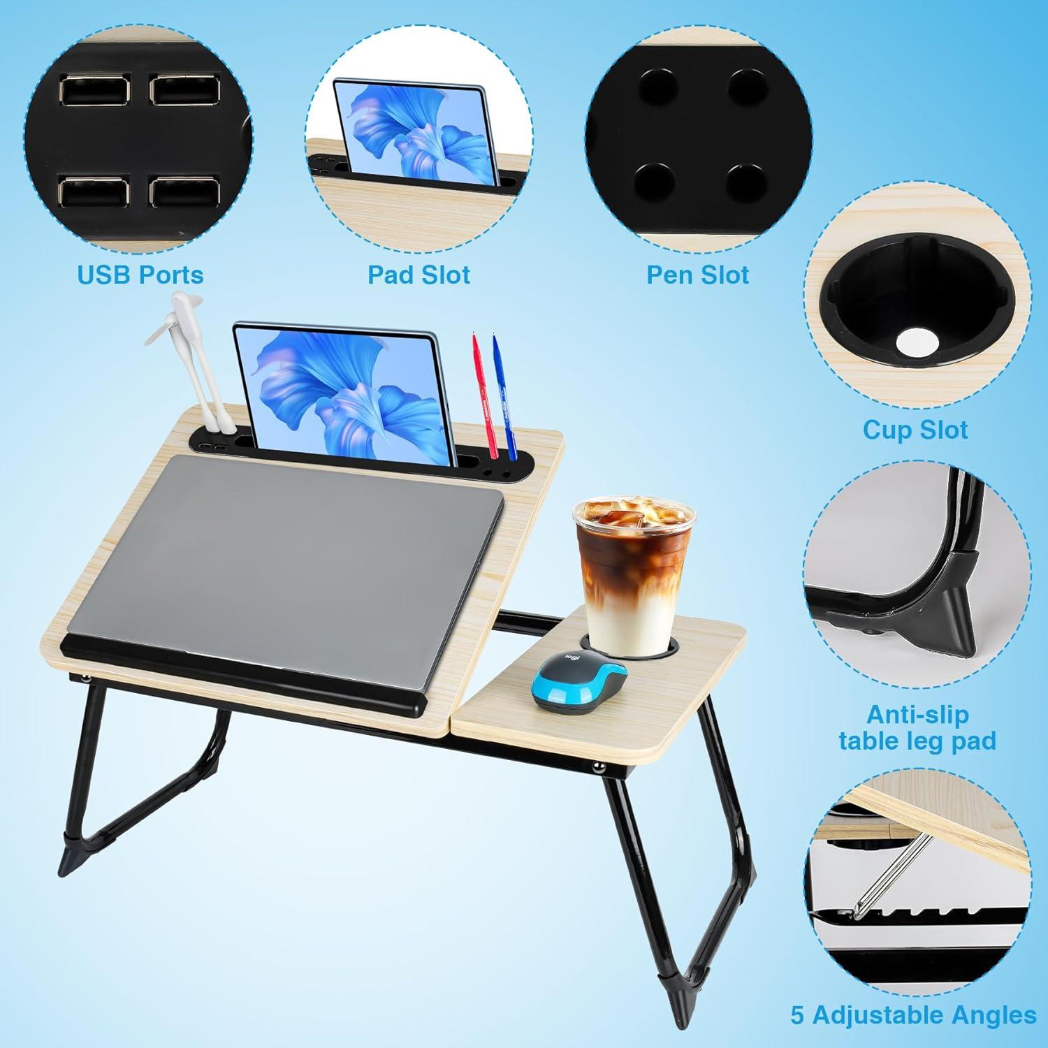 Escritorio de Cama Ajustable CSYY con USB y Soporte para Taza