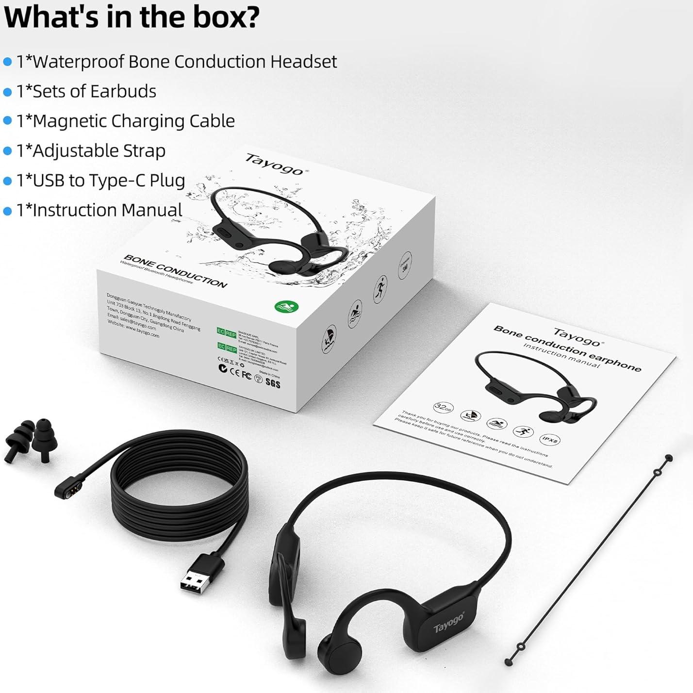 Auriculares Tayogo W26 Conducción Ósea Impermeables IPX8