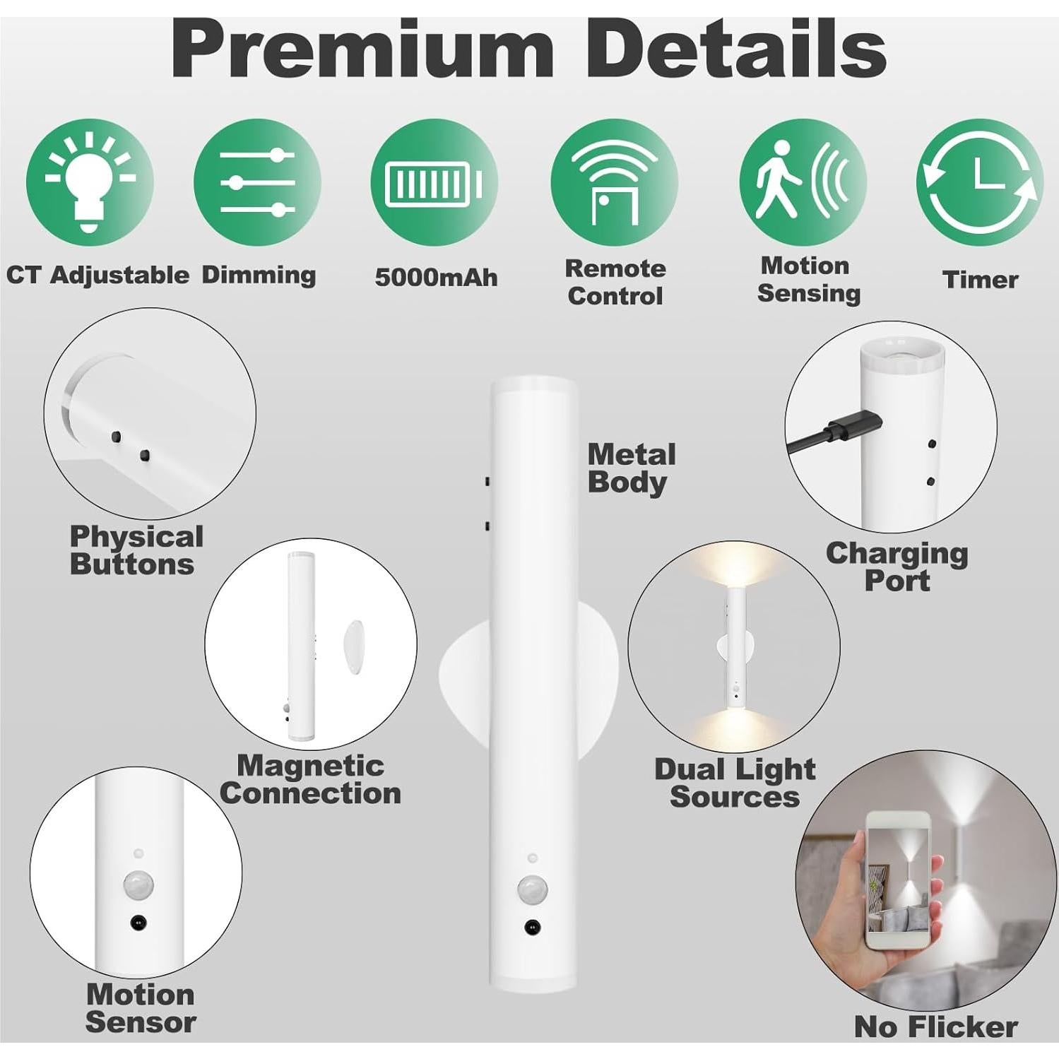 Aplique de Pared LED Recargable LYTARA con Control Remoto 1 pieza