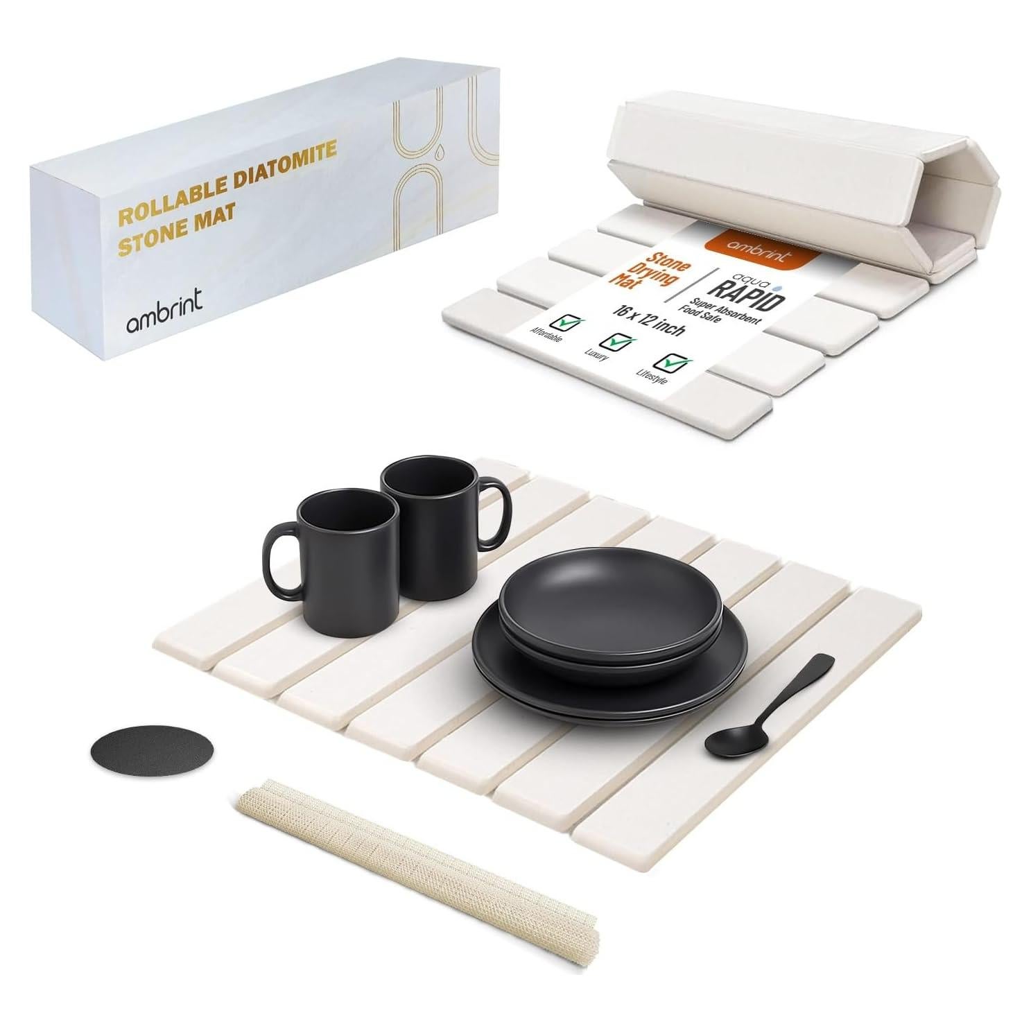 Alfombrilla de Secado de Piedra Ambrint 40.6x30.5cm Grado Alimenticio