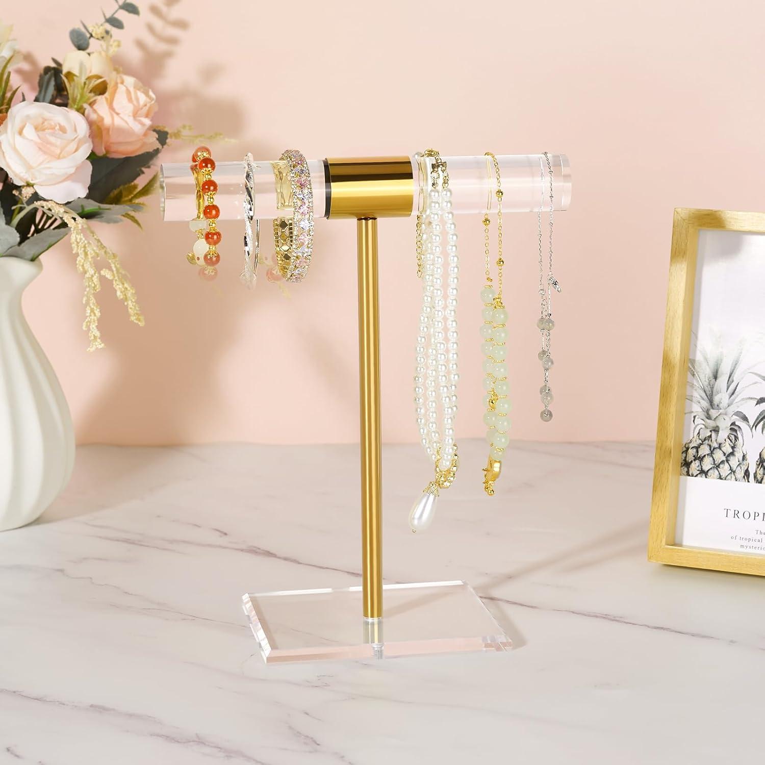 Soporte de Joyería Jolboldy Dorado T Bar 1 Nivel Acrílico