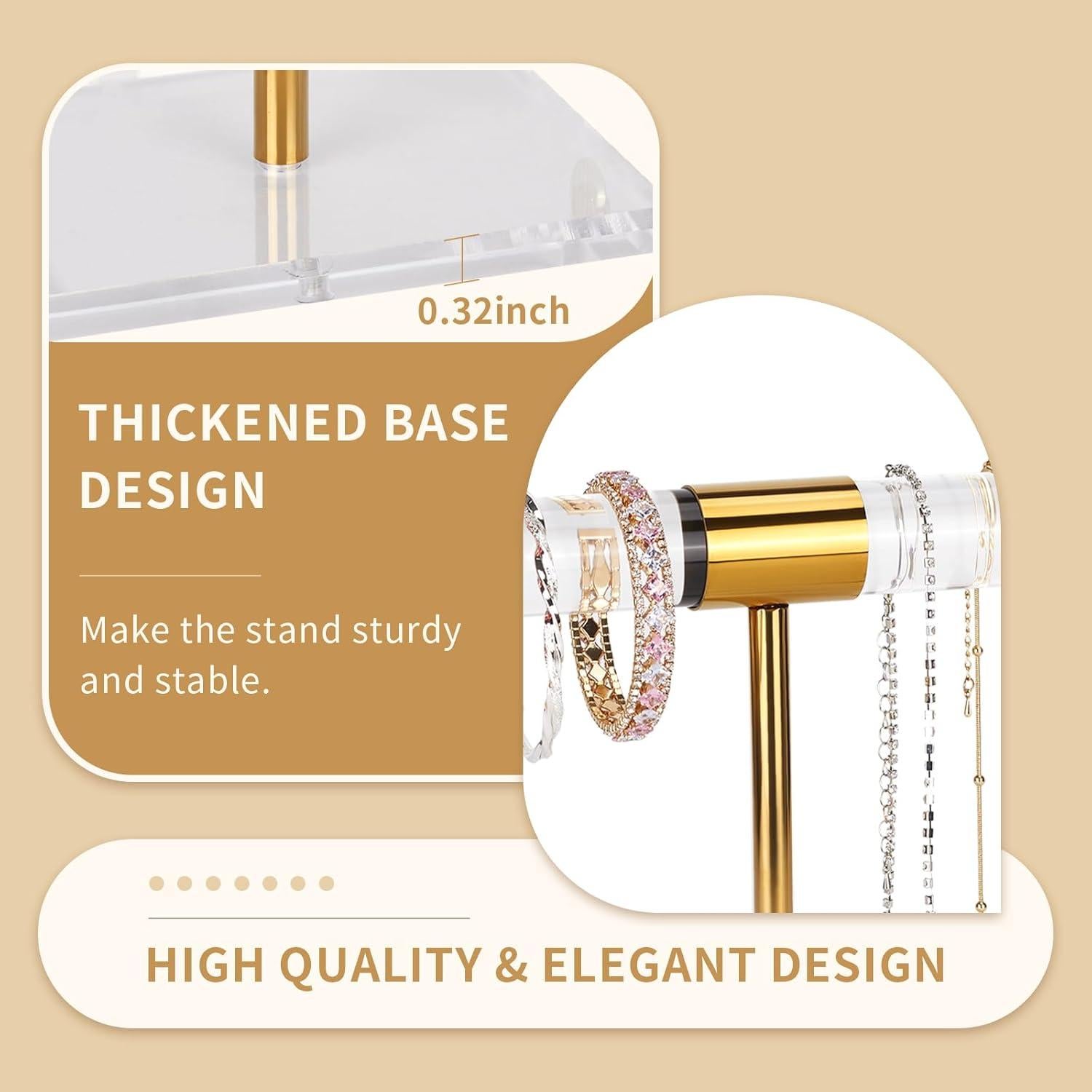 Soporte de Joyería Jolboldy Dorado T Bar 1 Nivel Acrílico