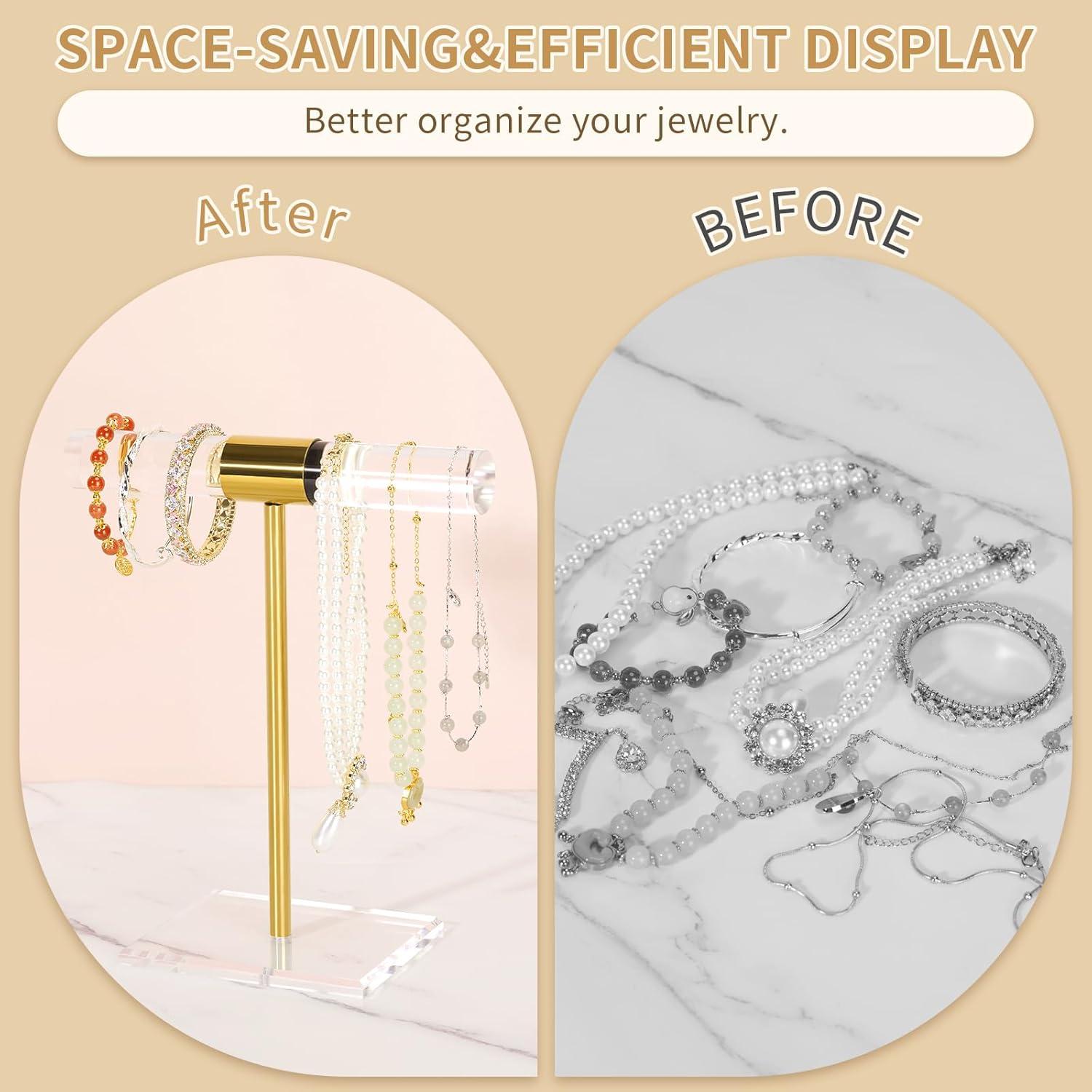 Soporte de Joyería Jolboldy Dorado T Bar 1 Nivel Acrílico