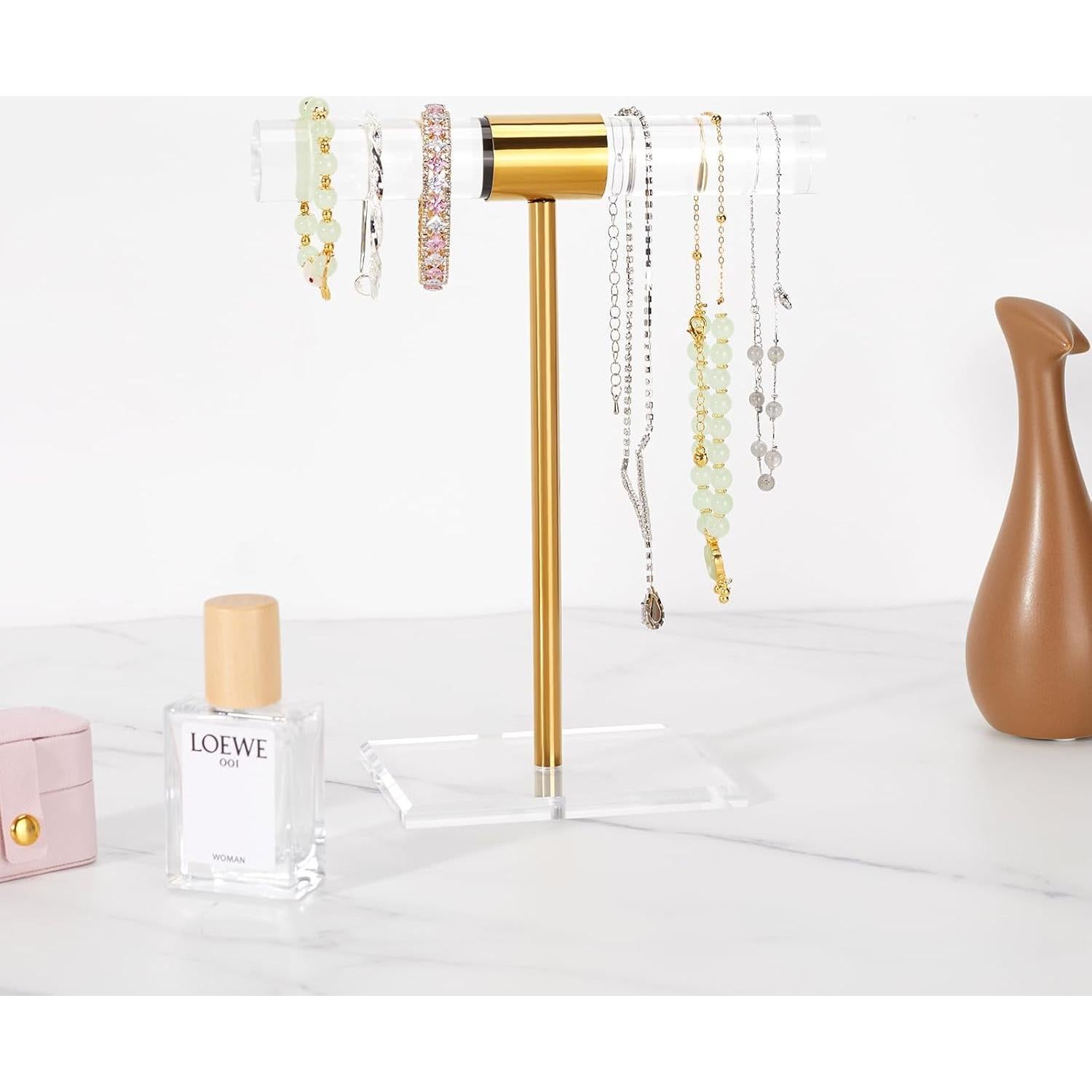 Soporte de Joyería Jolboldy Dorado T Bar 1 Nivel Acrílico