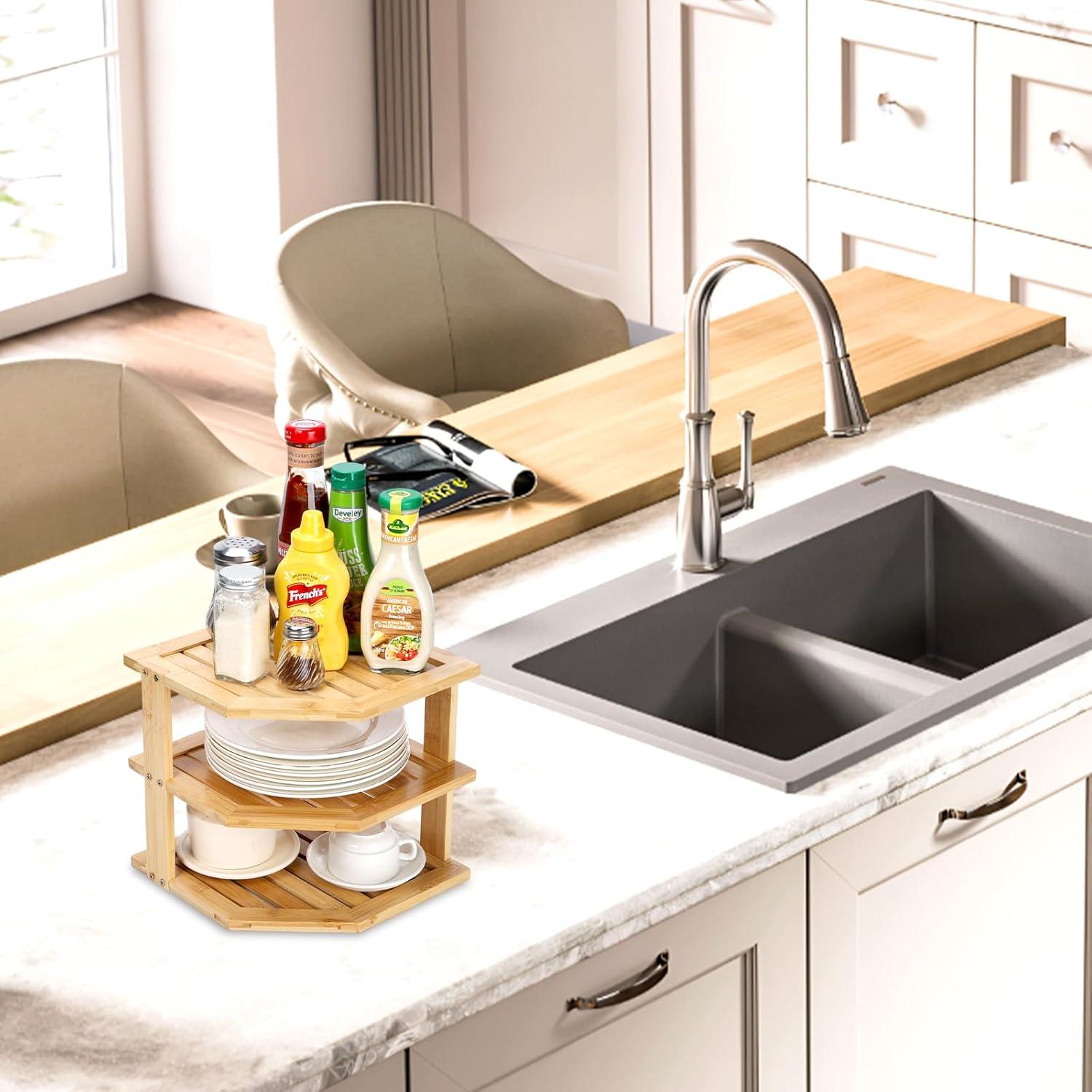 Organizador de Esquina de Bambú ZHESONOM 3 Niveles 24.89cm