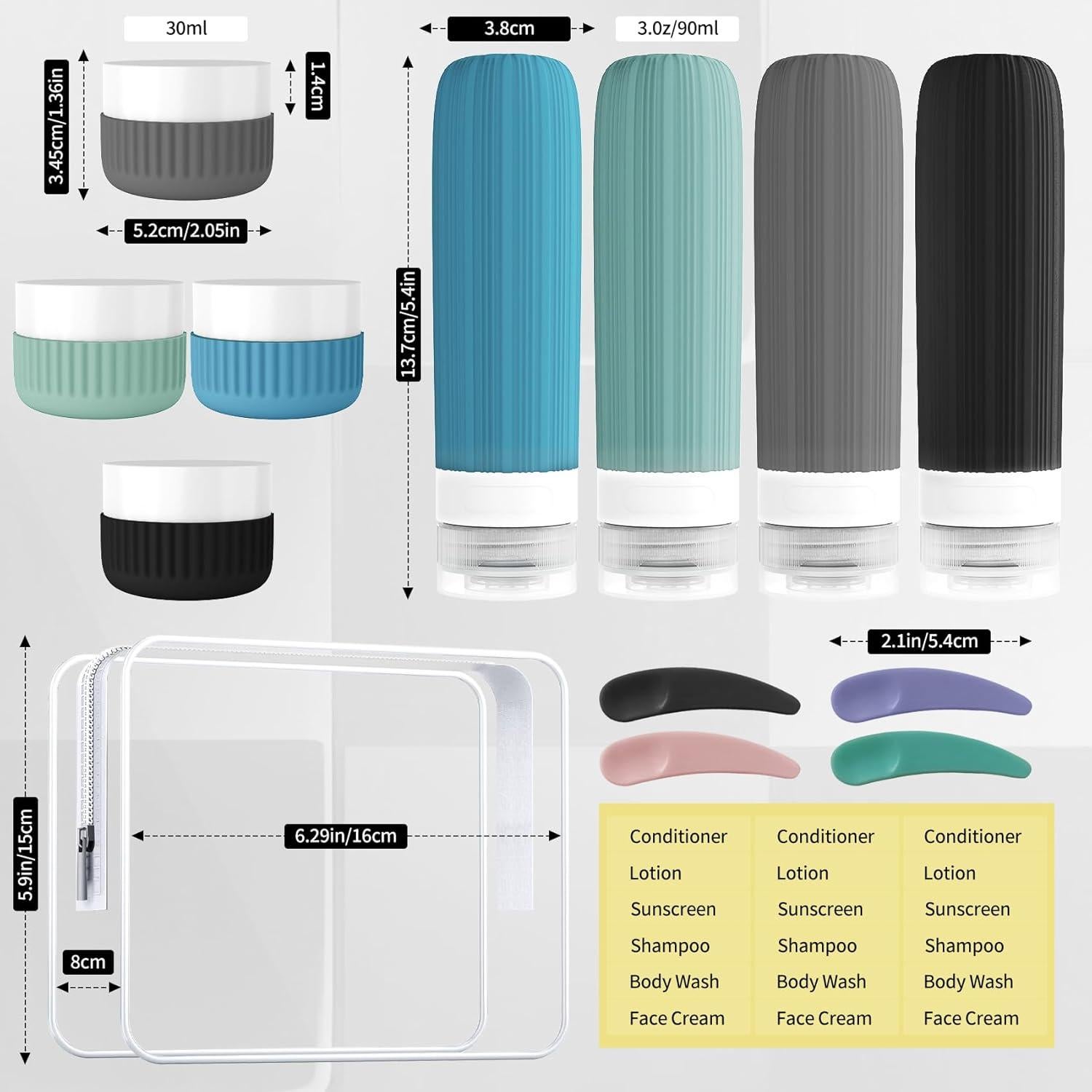 Set de Botellas de Viaje Huamemostyle 14 Piezas Aprobado TSA