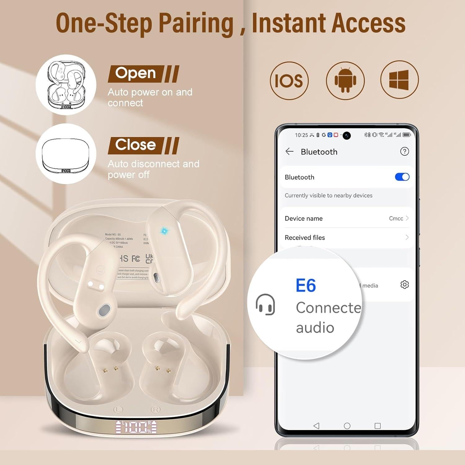 Auriculares Bluetooth DUSONLAP E6 Inalámbricos 32H IPX7 Estéreo