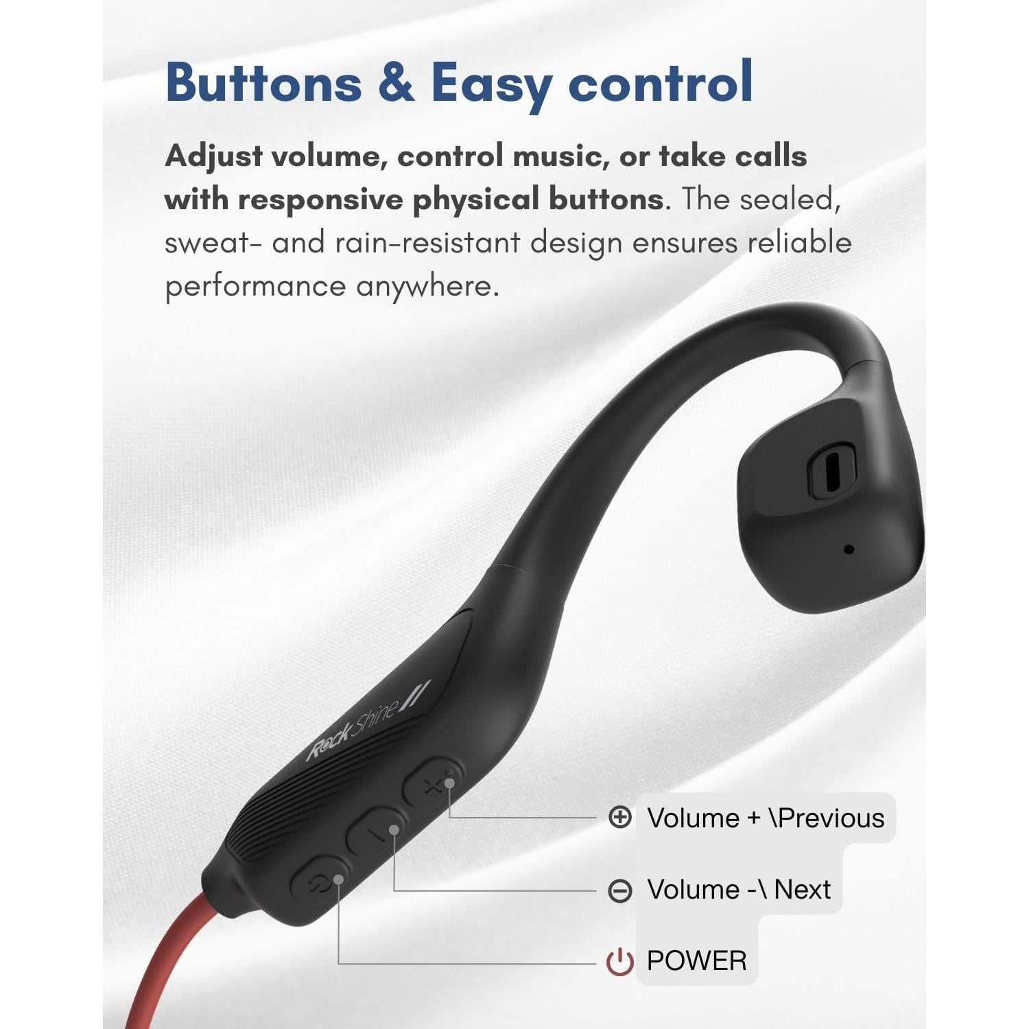 Auriculares Deportivos ROCKSHINE R1 - Conducción Ósea, Resistente al Sudor, Bluetooth 5.3