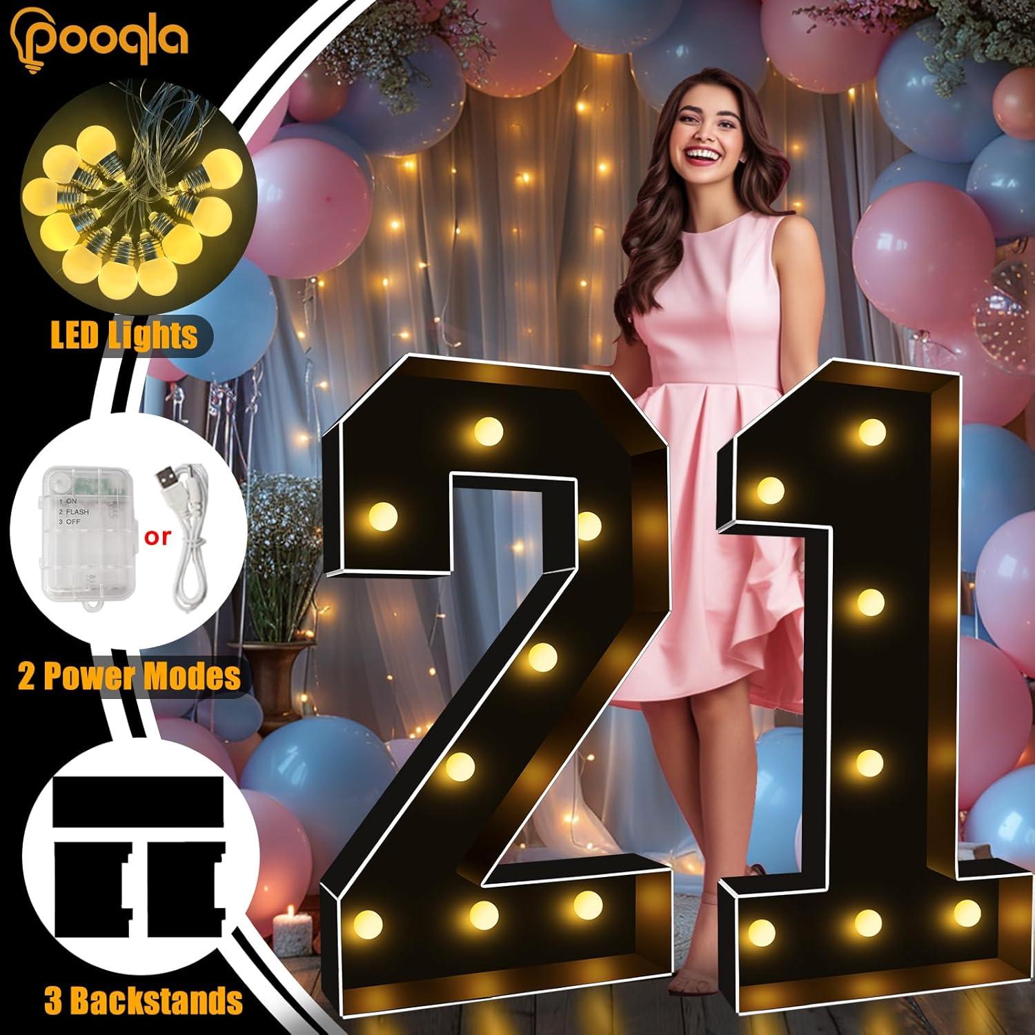 Número de Neón Iluminado Pooqla 3FT para Fiesta - 0